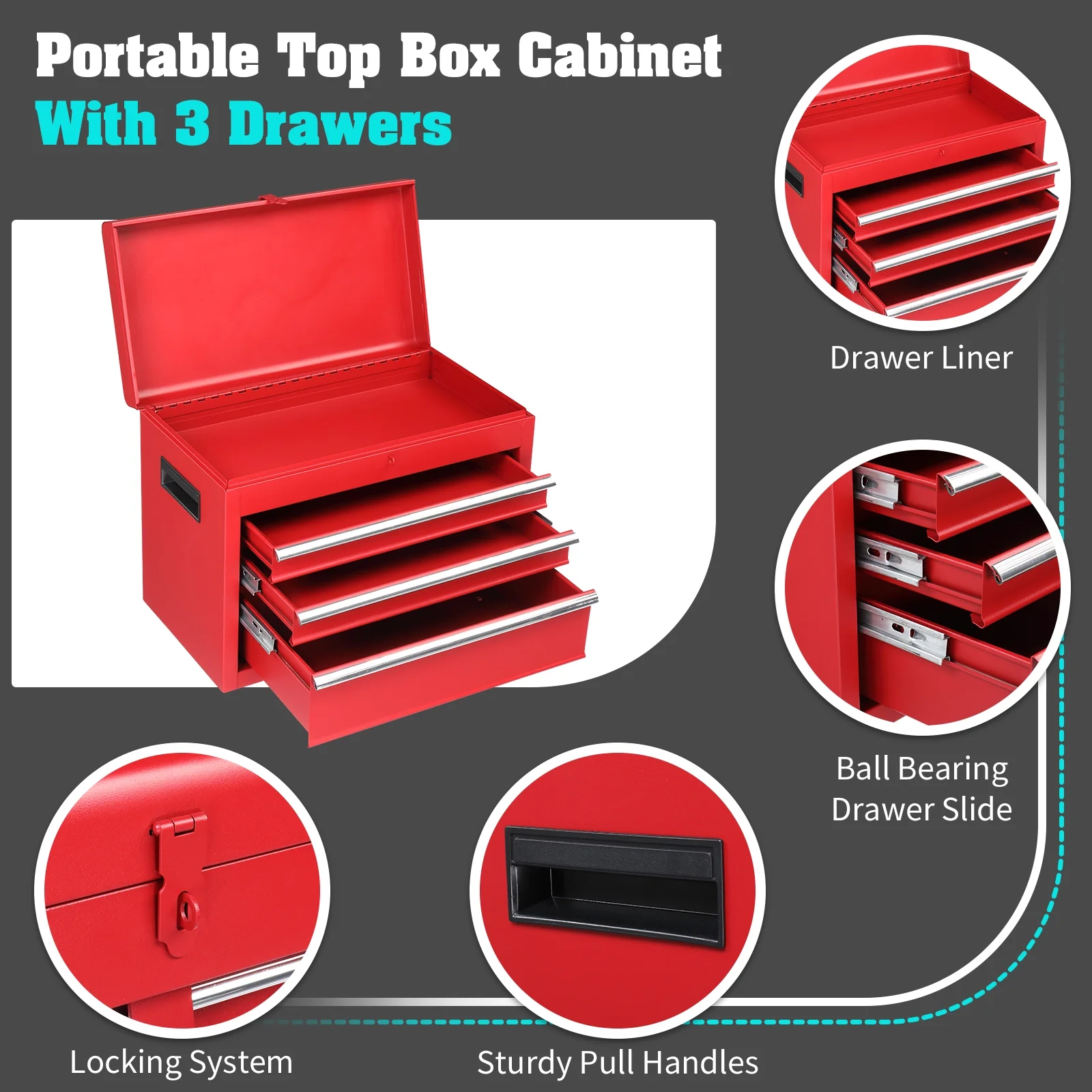 Zimtown Rolling Tool Chest, 4-Drawer Tool Box Organizer, Tool Storage Cabinet - Image 8