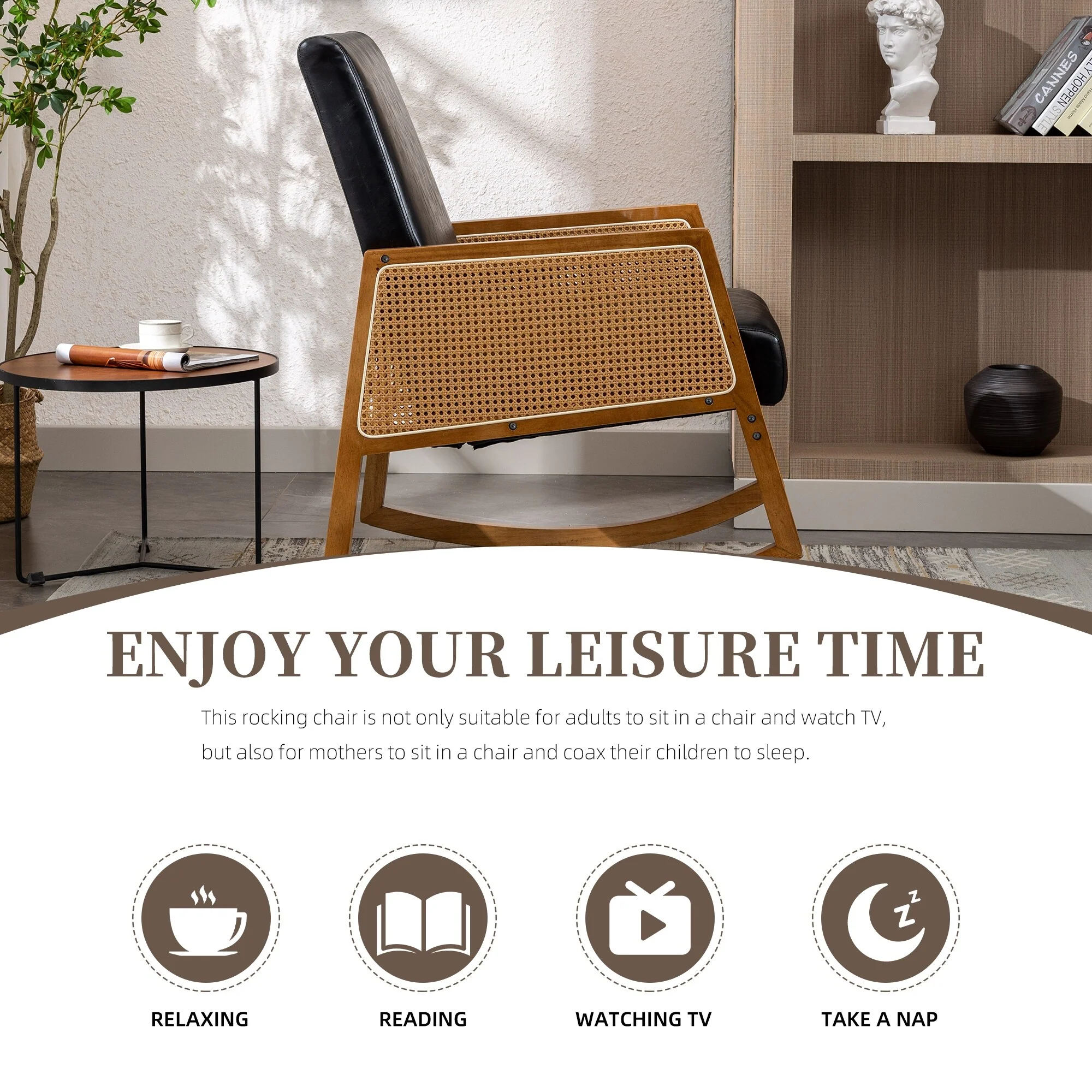 Upholstered Tall Back Rocking Chair, Smooth Gliding Accent Armchair for Comfortable Living Room Seating - Image 25