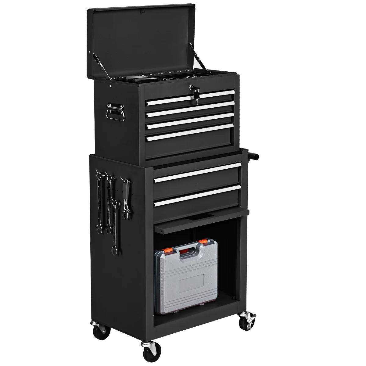 Costway 2 in 1 Rolling Cabinet Storage Chest Box Organizer w/ 6 Drawers Black - Image 9