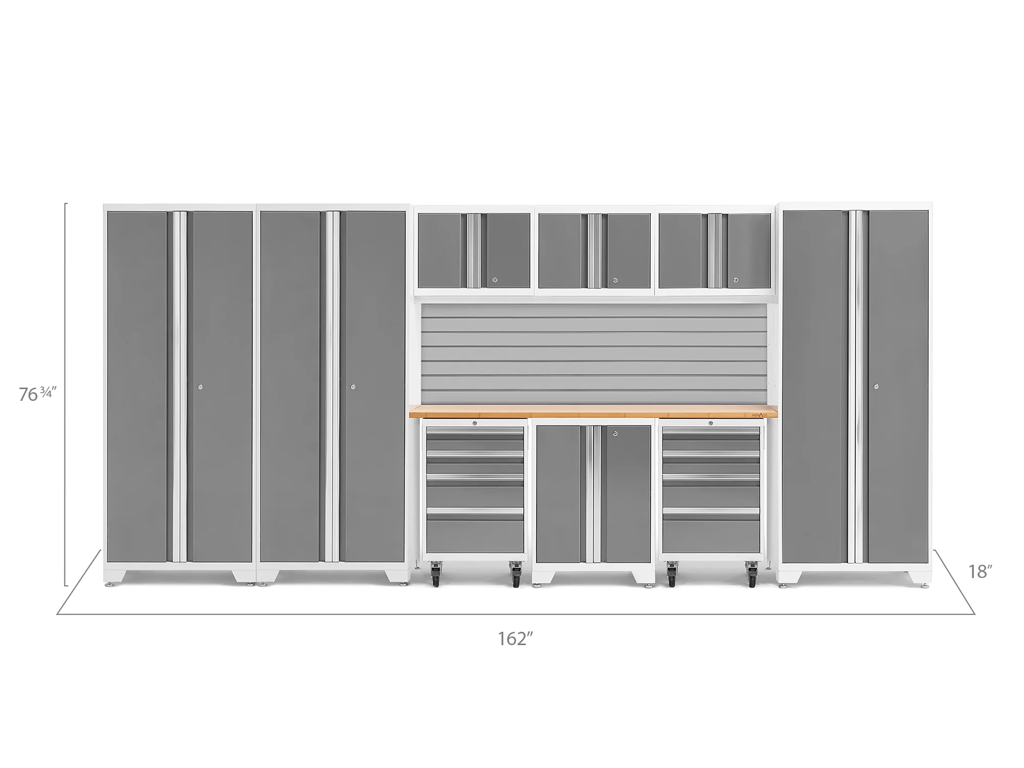 NewAge Products Bold Series Gray 10 Piece Cabinet Set, Heavy Duty 24-Gauge Steel Garage Storage System, Slatwall Included - Image 4
