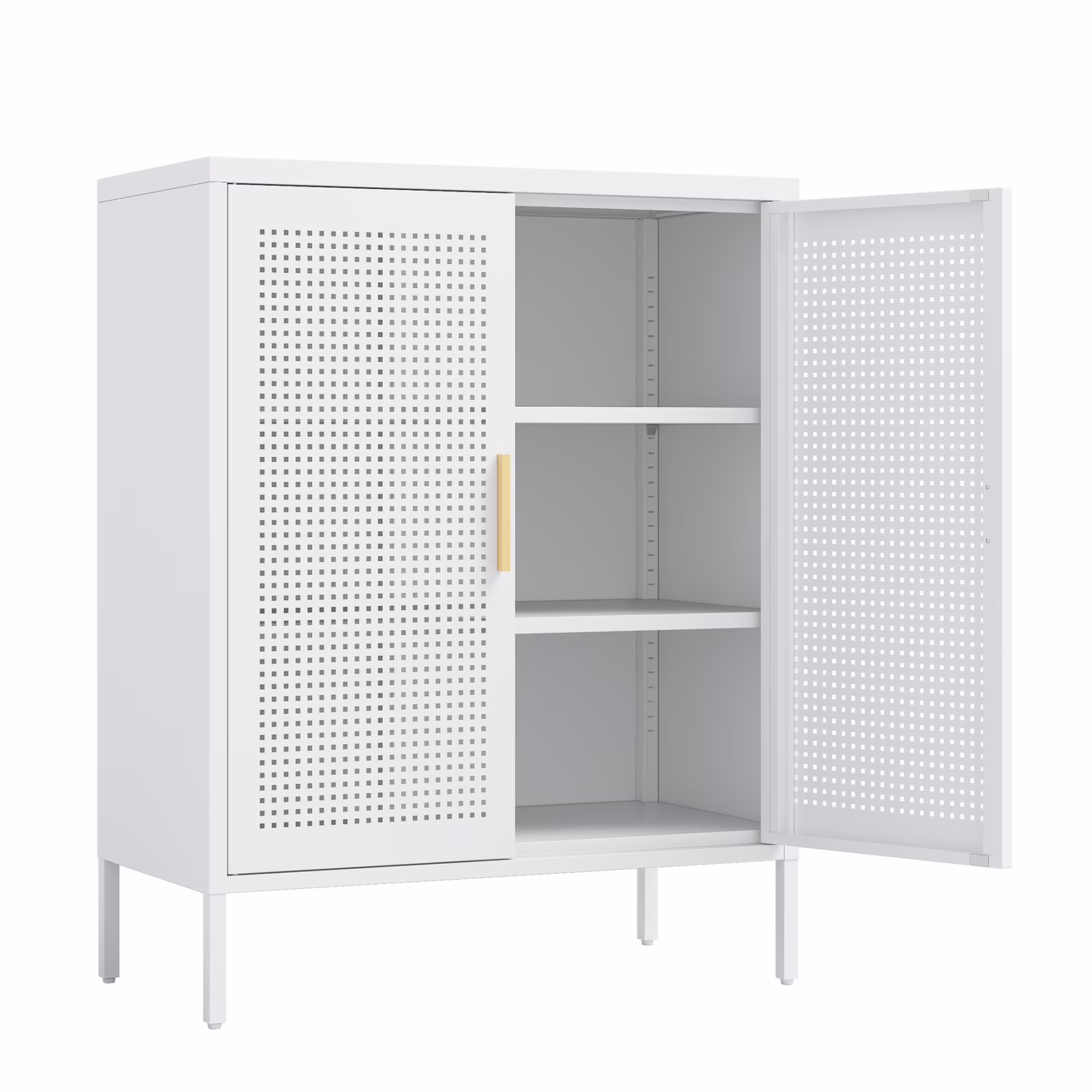 31.5" Metal Storage Cabinet with 2 Doors and 2 Adjustable Shelves, Garage Storage Cabinet with Metal Handles, Metal File Cabinet for Home Office School Gym, Black - Image 3
