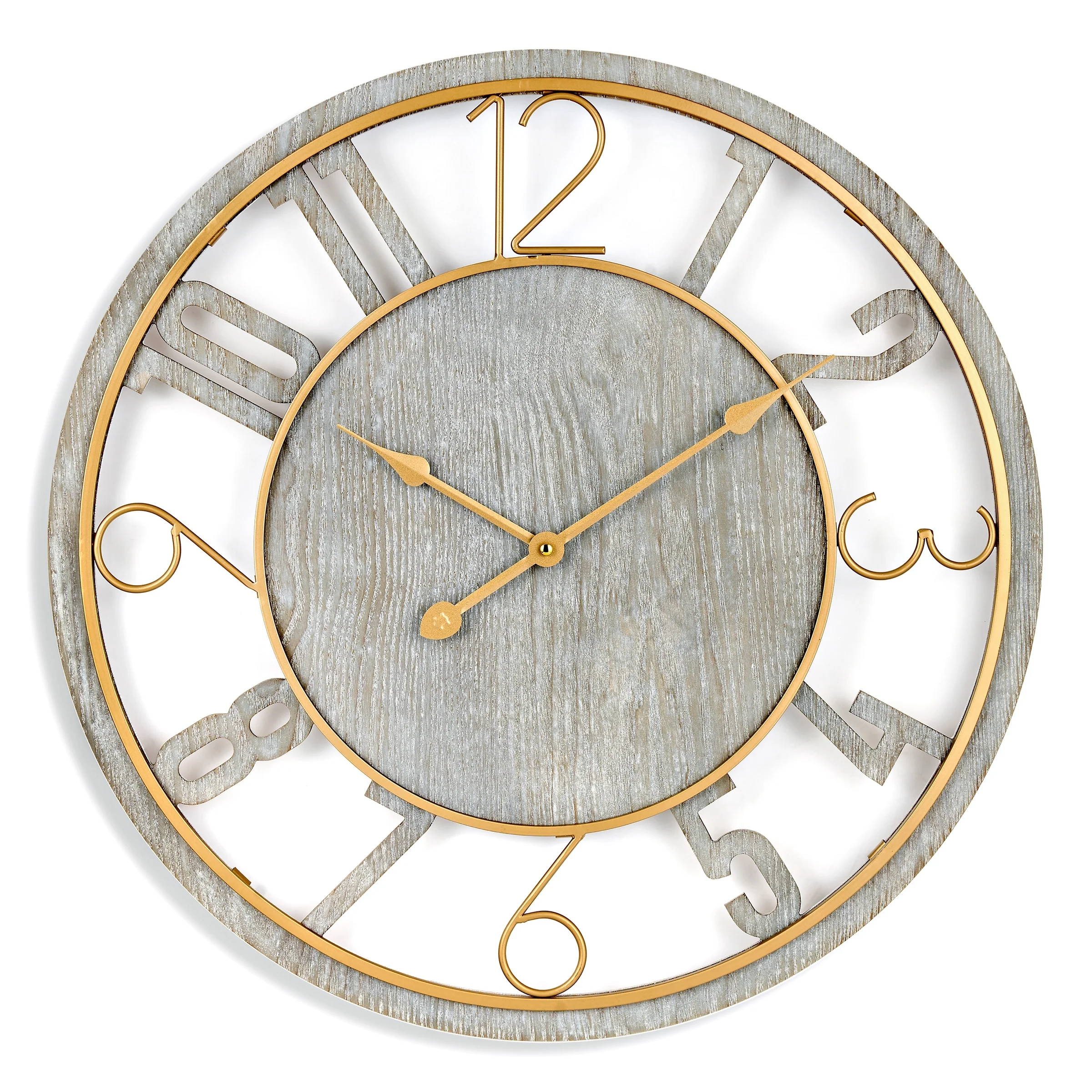 24 Inch Round Wooden Wall Clock, Modern Analog Clock with Numeral Design, Battery Operated - Image 4