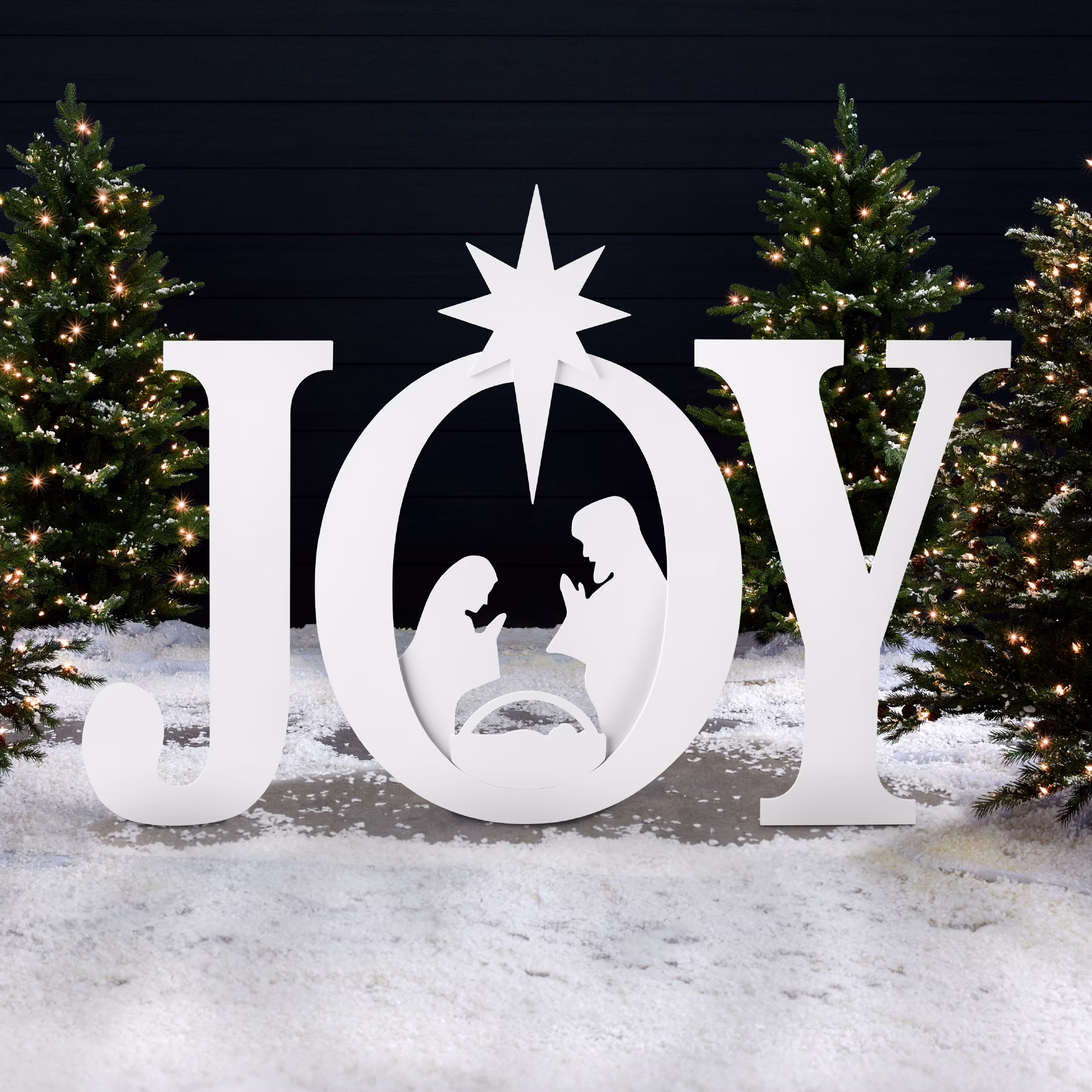 Best Choice Products 46in Outdoor JOY Christmas Nativity Decoration w/ Weather Resistant PVC, Ground Stakes - Red/White - Image 3