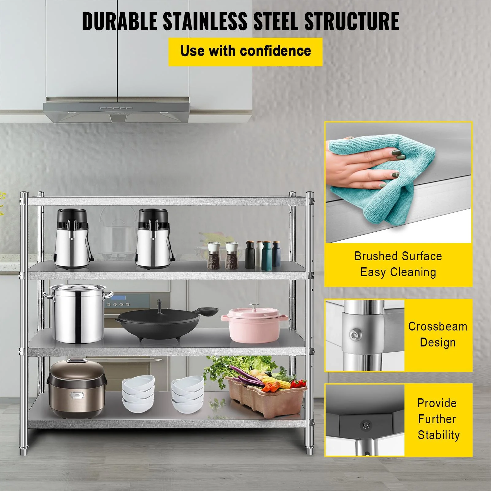 KFFKFF Storage Rack, Quad-Level Metal Shelves, Organizational Shelf Unit, Dimensions 70.9 x 17.7 x 59.1 Inches, Robust Storage Rack Shelving, Total Load Capacity 1320 Lbs, Height Modifiable - Image 8