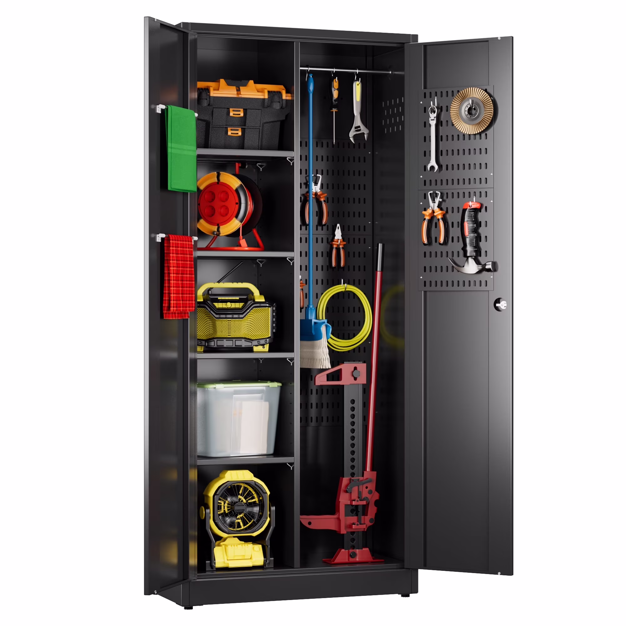 GAEANET 2 Door Metal Storage Cabinet with 5 Adjustable Shelves &Pegboard, 71" H-32" W-16" D Locking Steel Garage Cabinet, for Garage,Office,Home,Gym,School, File Cabinet,Assembly Required, Black - Image 7