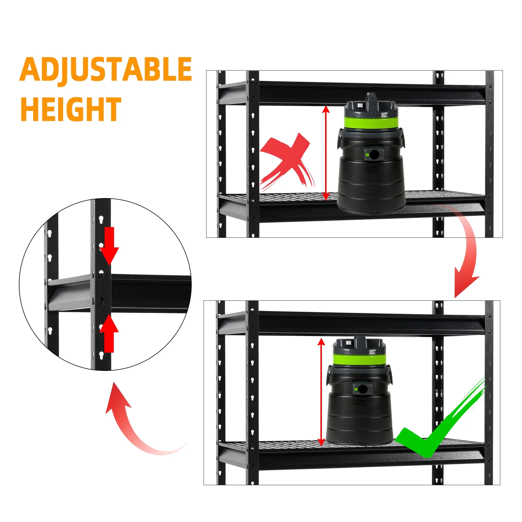 Shuntong The Atlas 12000LBS Garage Storage Shelves, 48"W Heavy Duty Metal Industrial Shelves, 4 Tier Adjustable Storage Rack for Warehouse Shop Basement,48"W x 24"D x 72"H, Black - Image 5