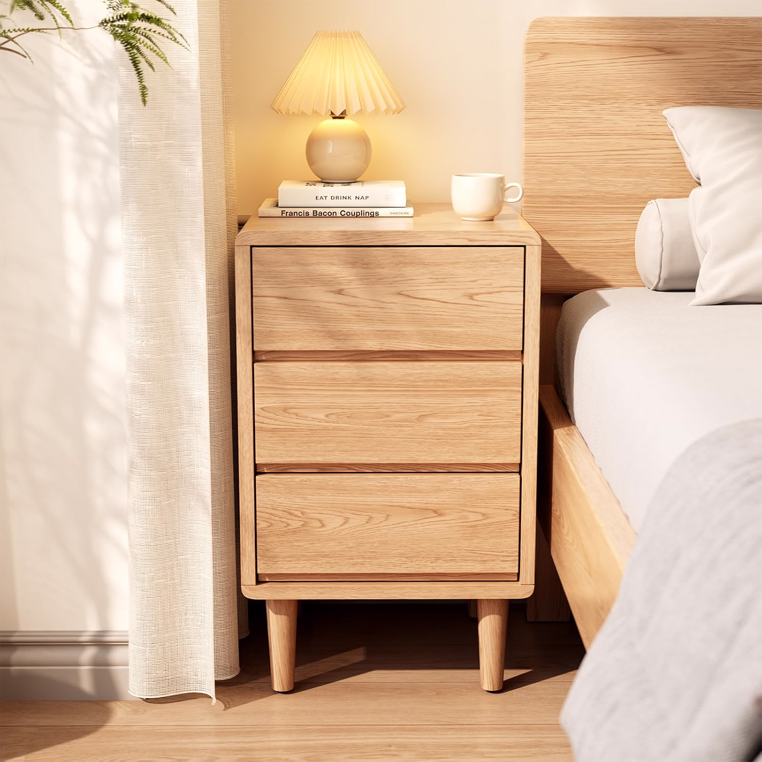 Solid Wood Nightstand Walnut Night Stand with Drawers Mid Century Modern Nightstand with Storage,Wood Night Stand,Small Bedside Table for Bedroom,Living Room,Office,Walnut Bedside Table - Image 5