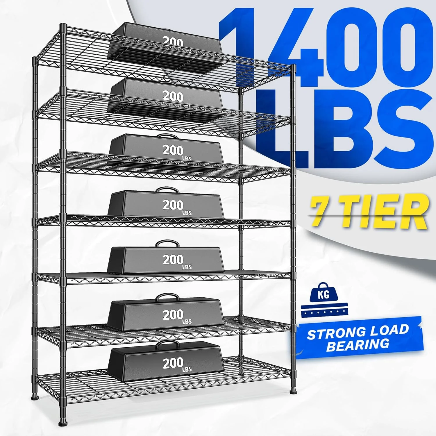 82.6H Metal Shelving Unit 7 Tier Storage Shelves Adjustable Wire Shelving Metal Wire Shelf Pantry Shelves Wire Rack for Kitchen Pantry Utility Room Garage 45" W x 82.6''H x 13.5" D, Black - Image 4