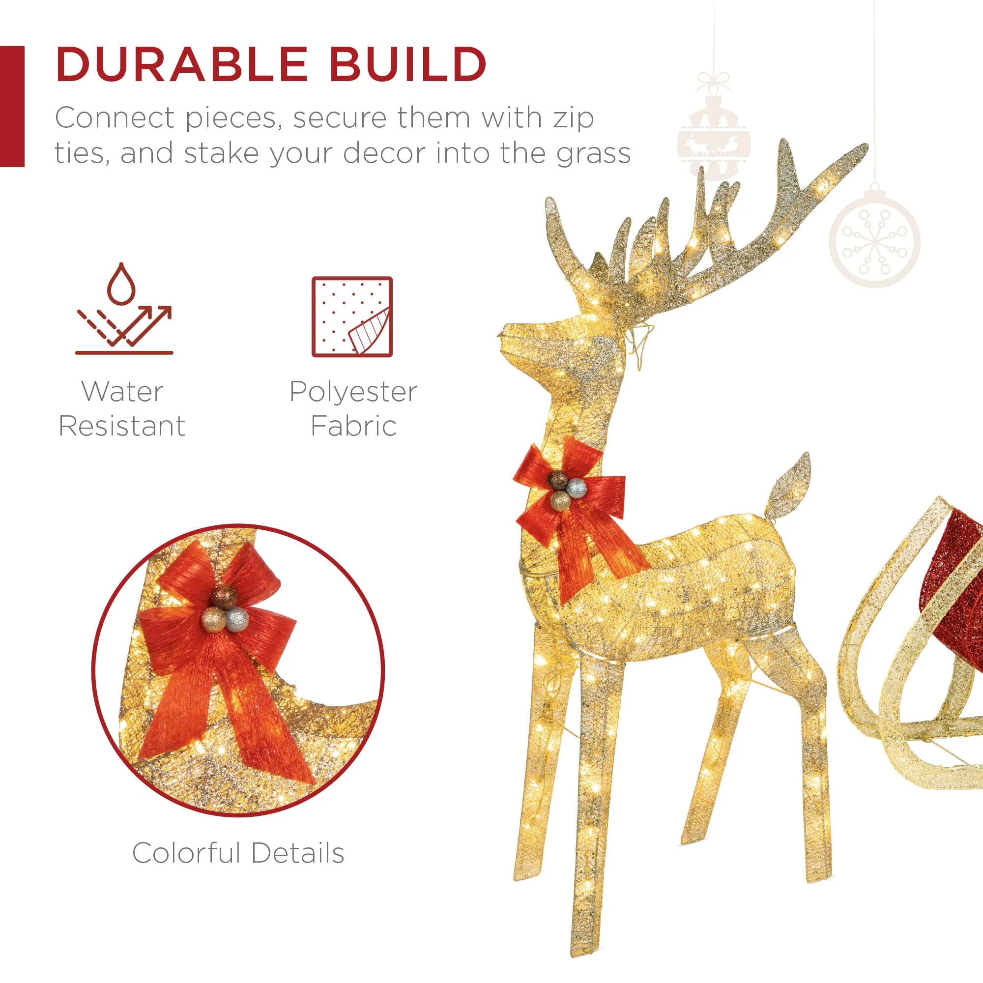Best Choice Products Lighted Christmas 4ft Reindeer & Sleigh Outdoor Yard Decoration Set w/ 205 LED Lights, Stakes - Image 8
