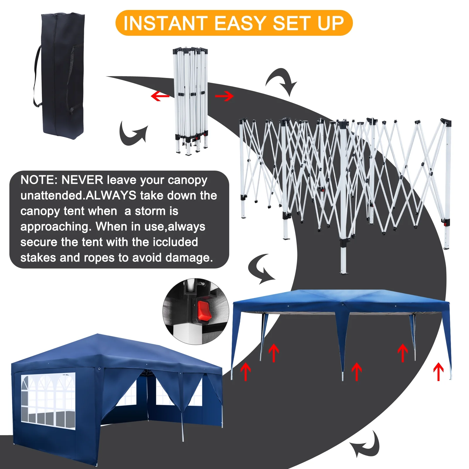Zimtown 10'x 20' Patio EZ POP UP Party Tent Wedding Gazebo Canopy Marquee 6 Walls - Image 5