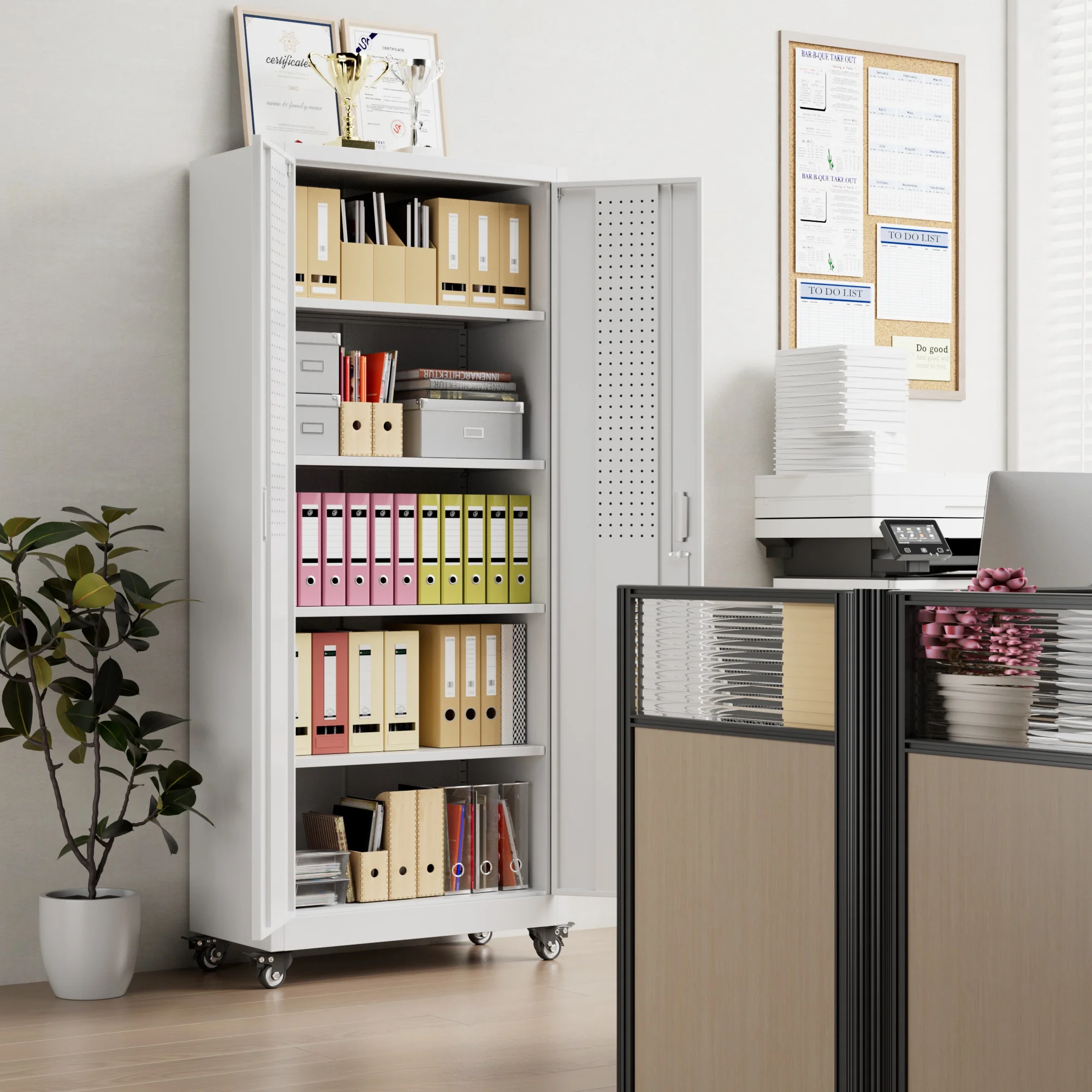 SUXXAN Metal Rolling Cabinet with 2 Swing Doors, Adjustable Shelve, Storage Tool Chest for Garage Utility Room, White - Image 60
