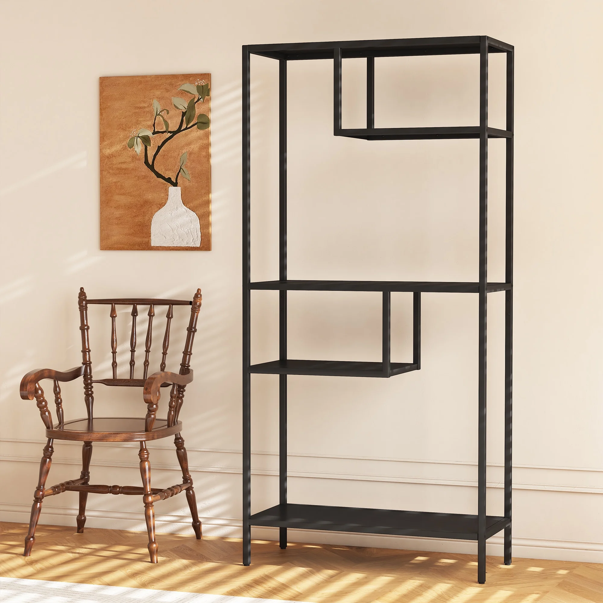 Modern Storage Shelf with 4 Compartments & Metal Legs, Freestanding Organizer,Book Shelves Display Shelves for Living Room, Bedroom, Home Office - Image 10