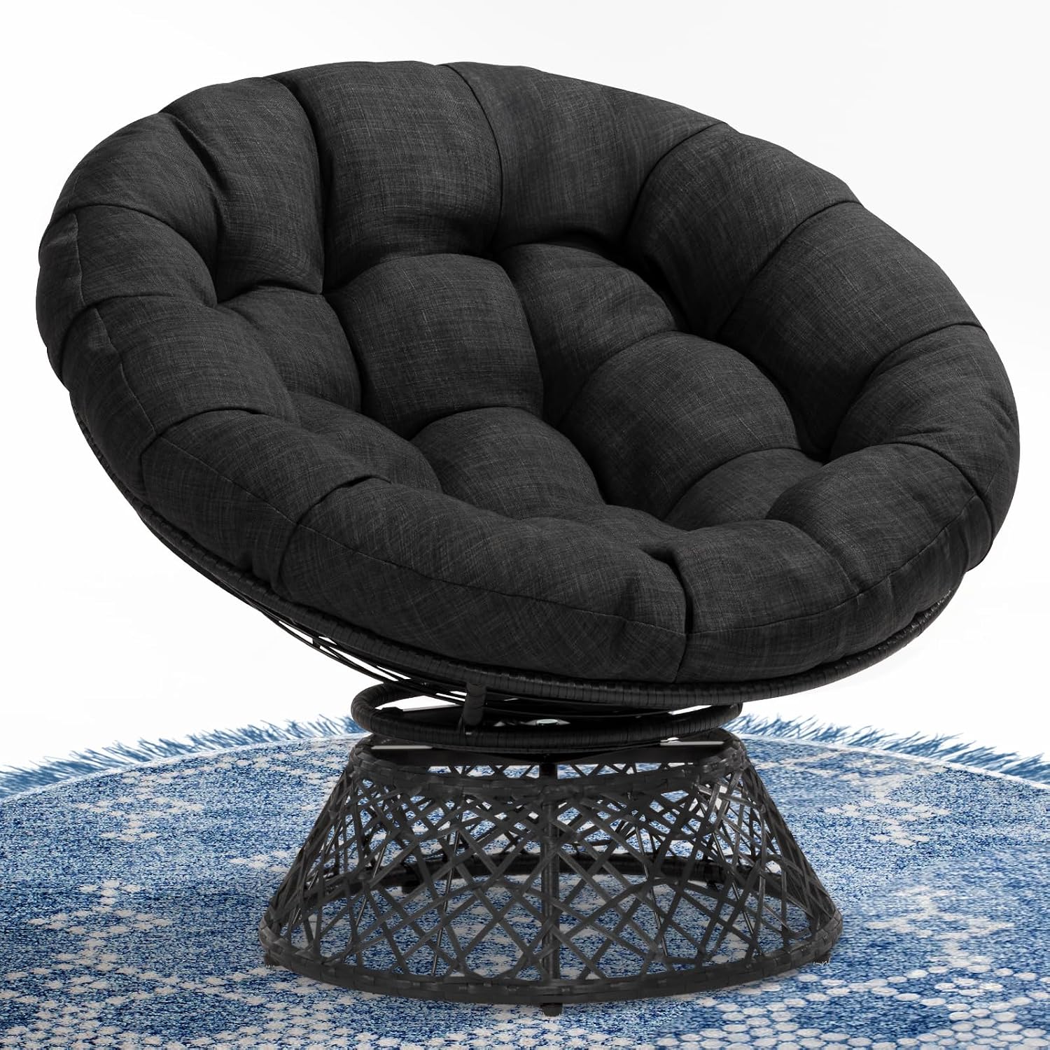 40" Wicker Papasan Chair, 360° Swivel, Arctic Snow, Brown Base - Image 12