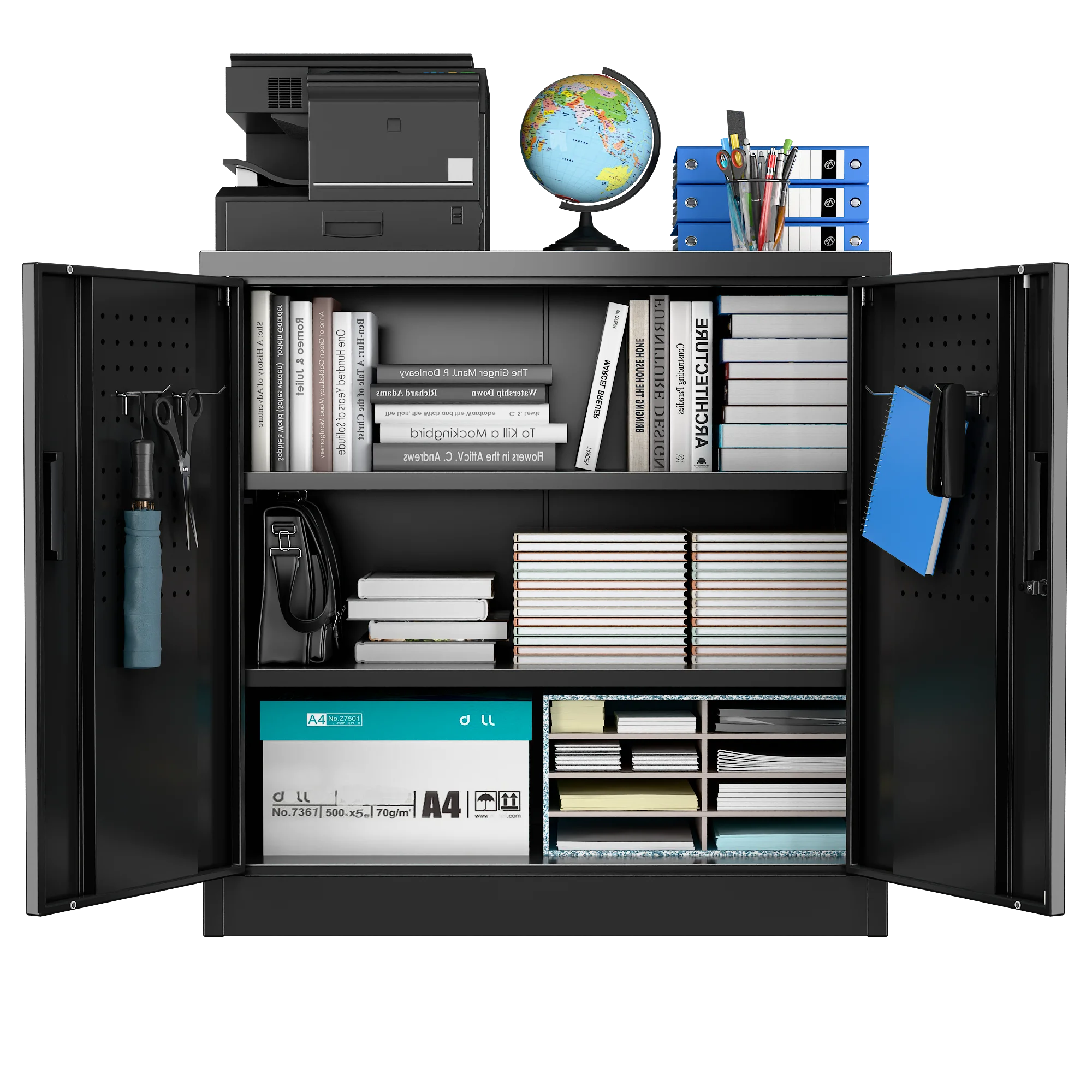 GAEANET 2 Door Metal Storage Cabinet with 5 Adjustable Shelves &Pegboard, 71" H-32" W-16" D Locking Steel Garage Cabinet, for Garage,Office,Home,Gym,School, File Cabinet,Assembly Required, Black - Image 61
