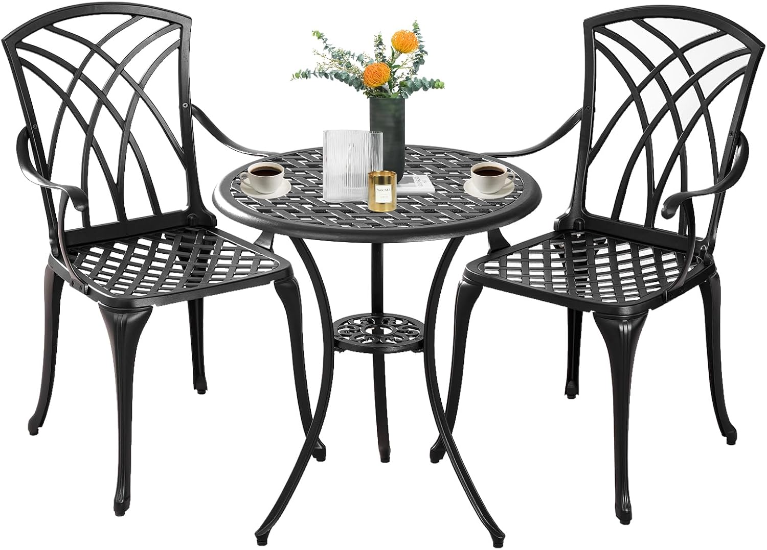 Patio Bistro Set 3 Piece Outdoor,Cast Aluminum Outdoor Bistro Table and Chair Set of 2 with 1.97" Umbrella Hole,All Weather Bistro Table Set for Front Porch Set(Butterfly Black) - Image 3