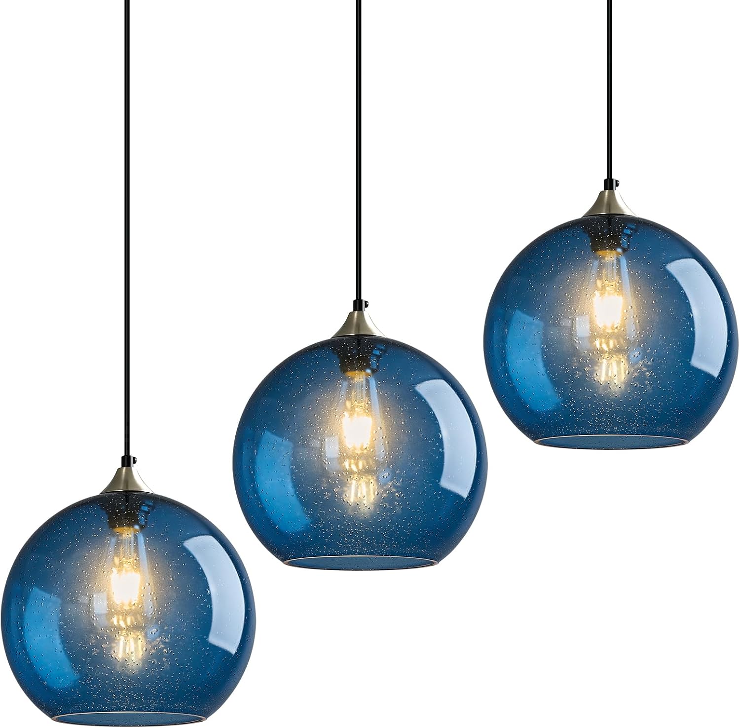 Amber Pendant Lights Kitchen Island 3 Pack, 5.9 in Seeded Glass Globe - Image 42