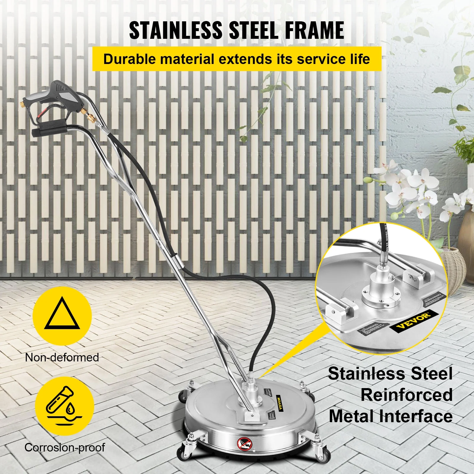 VEVOR 21" Surface Cleaner Pressure Flat Surface Cleaning 4000 PSI Max Working Pressure Flat Surface Cleaner Stainless Steel Rotating Surface Cleaner with 3 Nozzle Front Spray Bar - Image 7