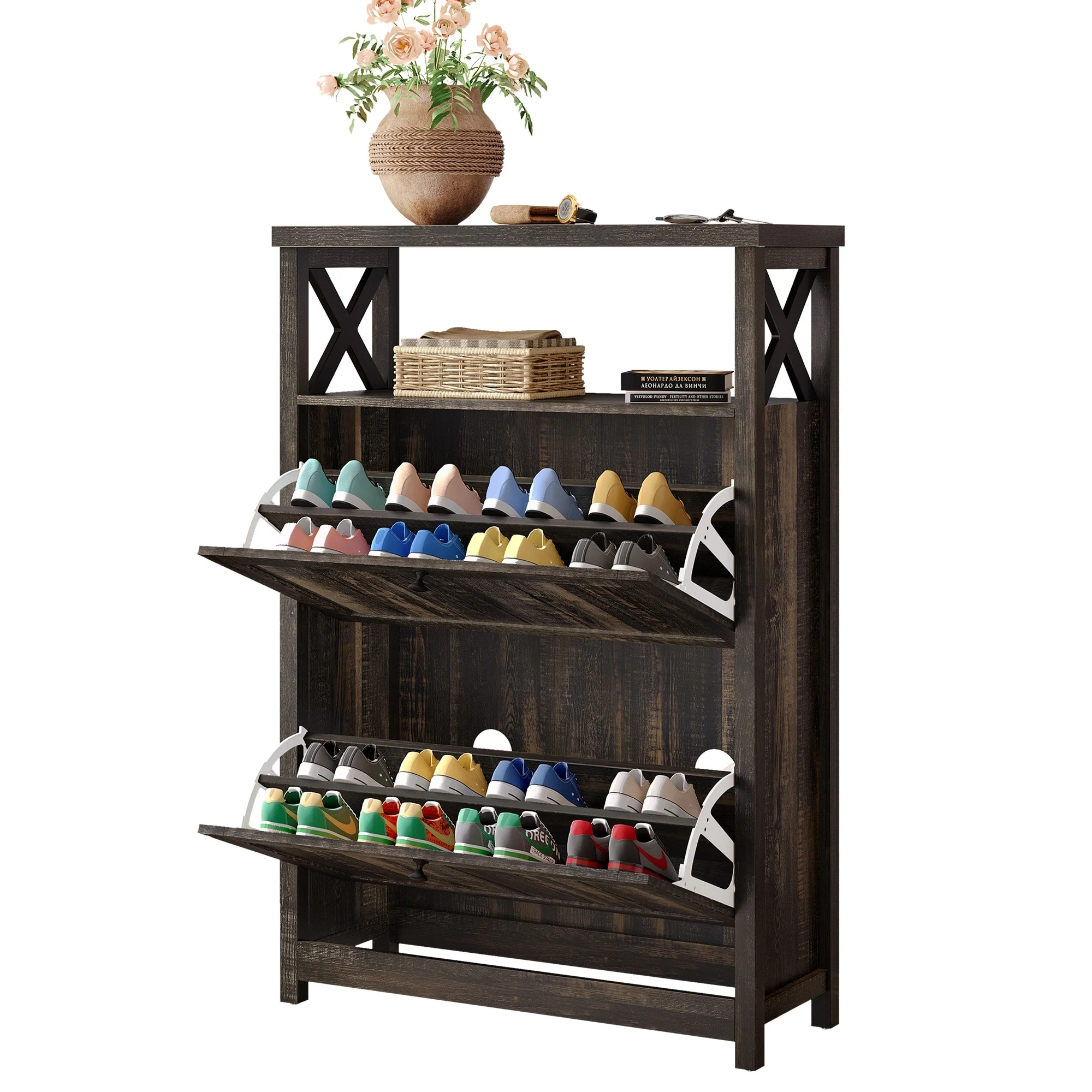 Shoe Storage Cabinet Organizer with 2 Compartments, Entryway and Hallway Shoe Cabinet - Image 5