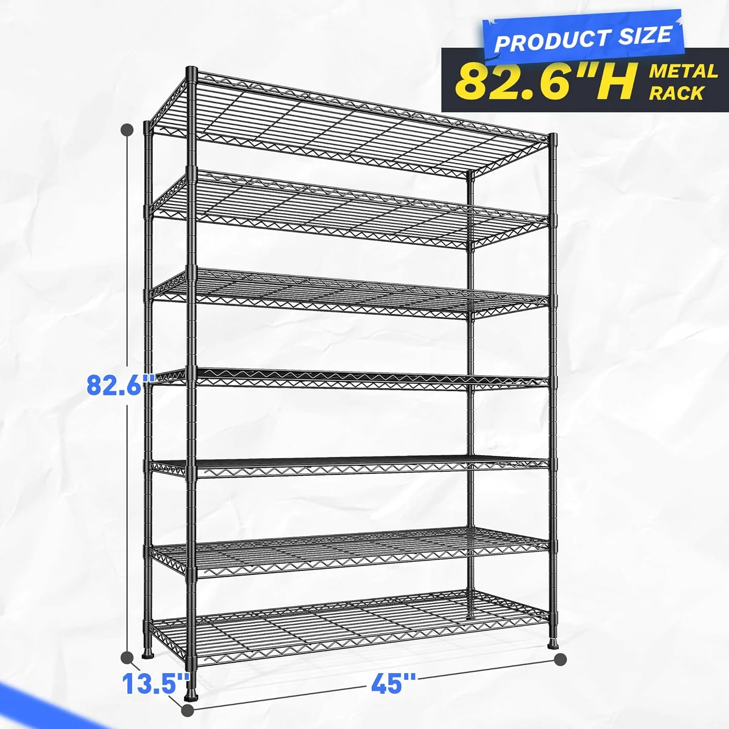 82.6H Metal Shelving Unit 7 Tier Storage Shelves Adjustable Wire Shelving Metal Wire Shelf Pantry Shelves Wire Rack for Kitchen Pantry Utility Room Garage 45" W x 82.6''H x 13.5" D, Black - Image 3