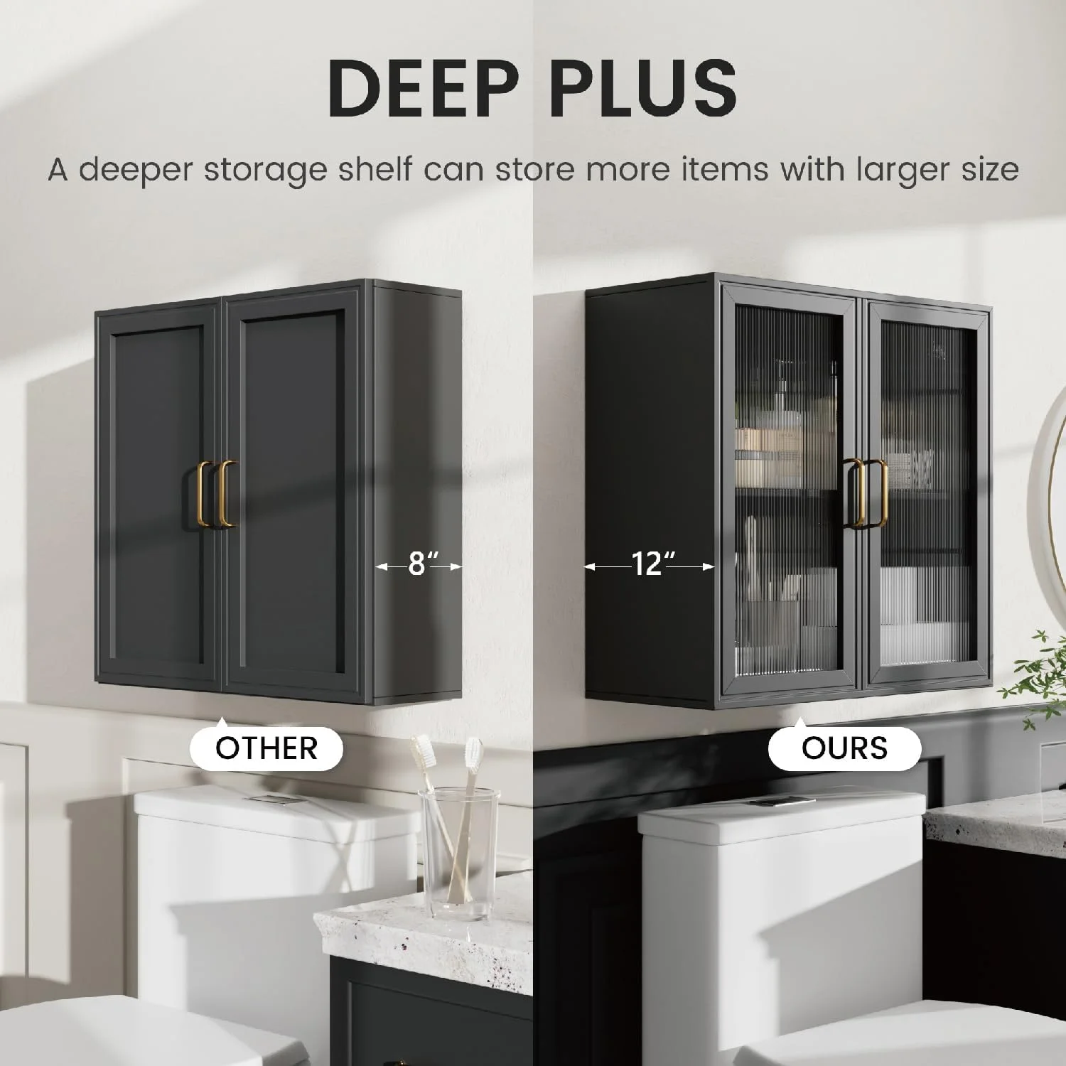 Wall Storage Cabinets - Led Upper Kitchen Laundry Wall Mounted Cabinets with Acrylic Glass 3 Doors and Shelves, 36'Wide - Image 11