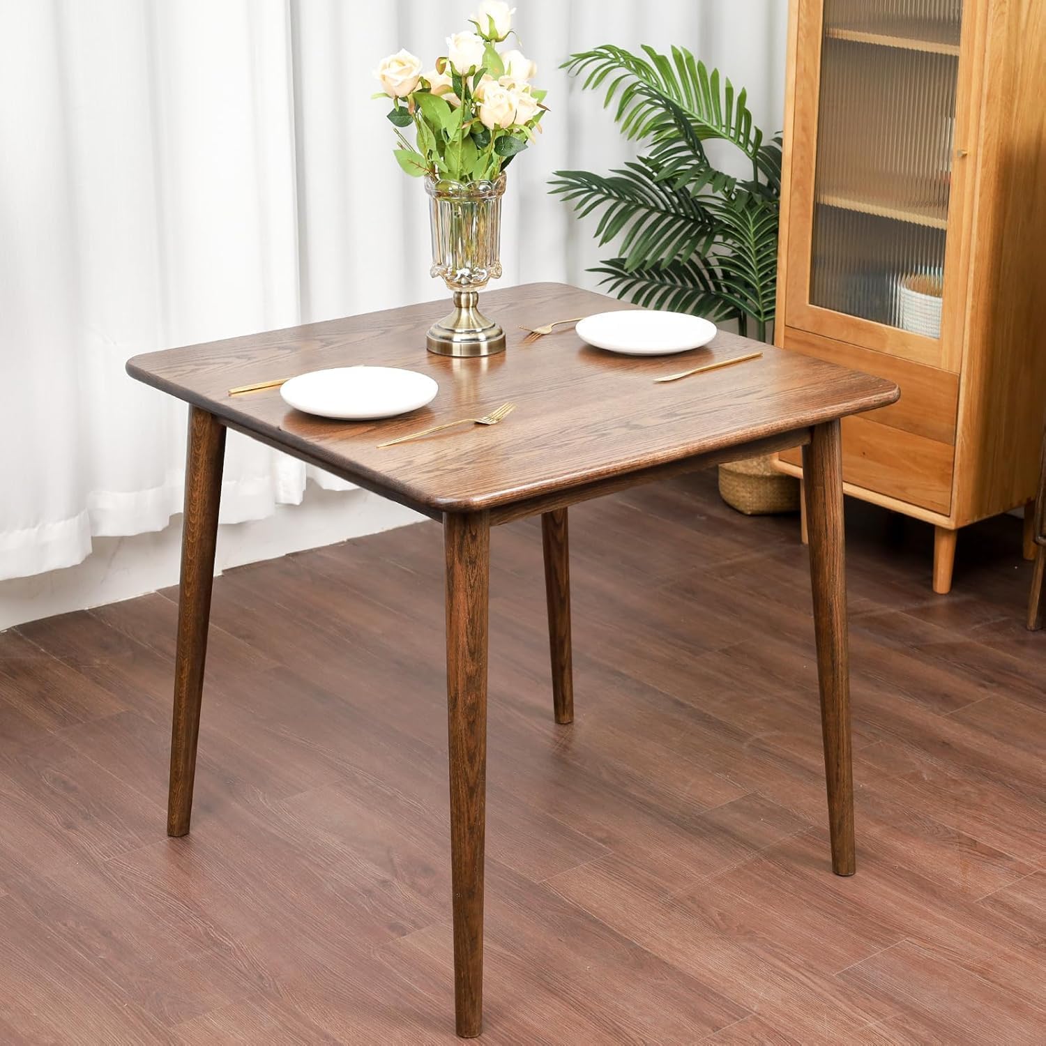 35.4" Square Dining Table, Solid Wood Kitchen Table for 2-4 People, Walnut - Image 3