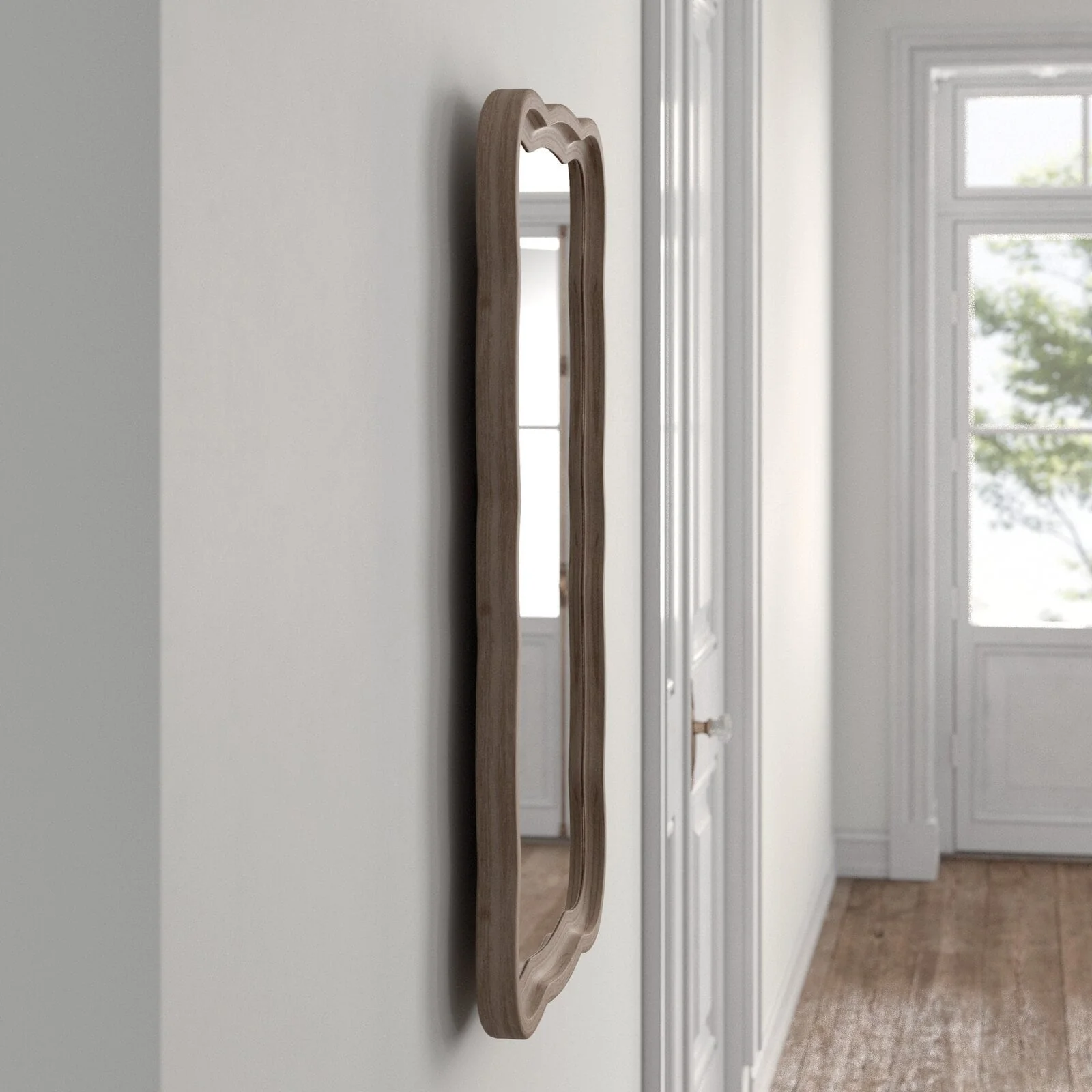 Curved Scallop Wood Frame Accent Mirror, Modern Decorative Wall Mirror for Living Room, Bedroom and Entryway - Image 17