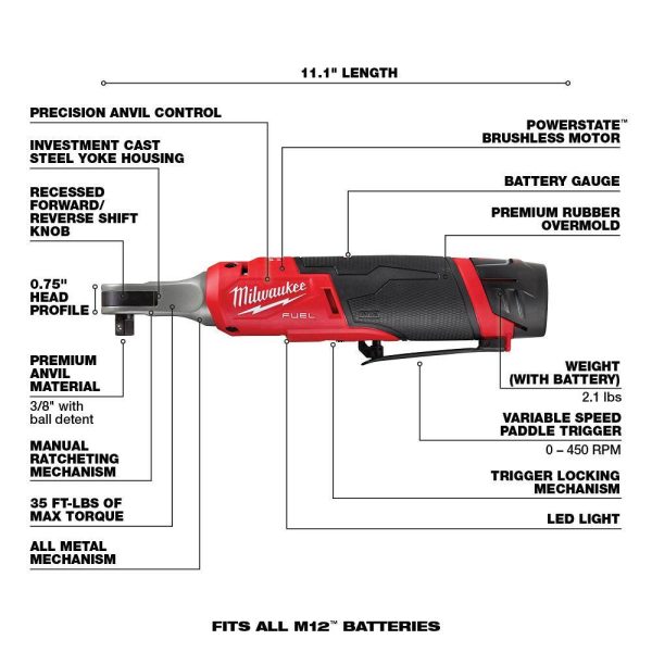 2567-22 12V Lithium-Ion Brushless Cordless High Speed 3/8 in. Ratchet Kit w/(2) Batteries, Charger and Bag - Image 3