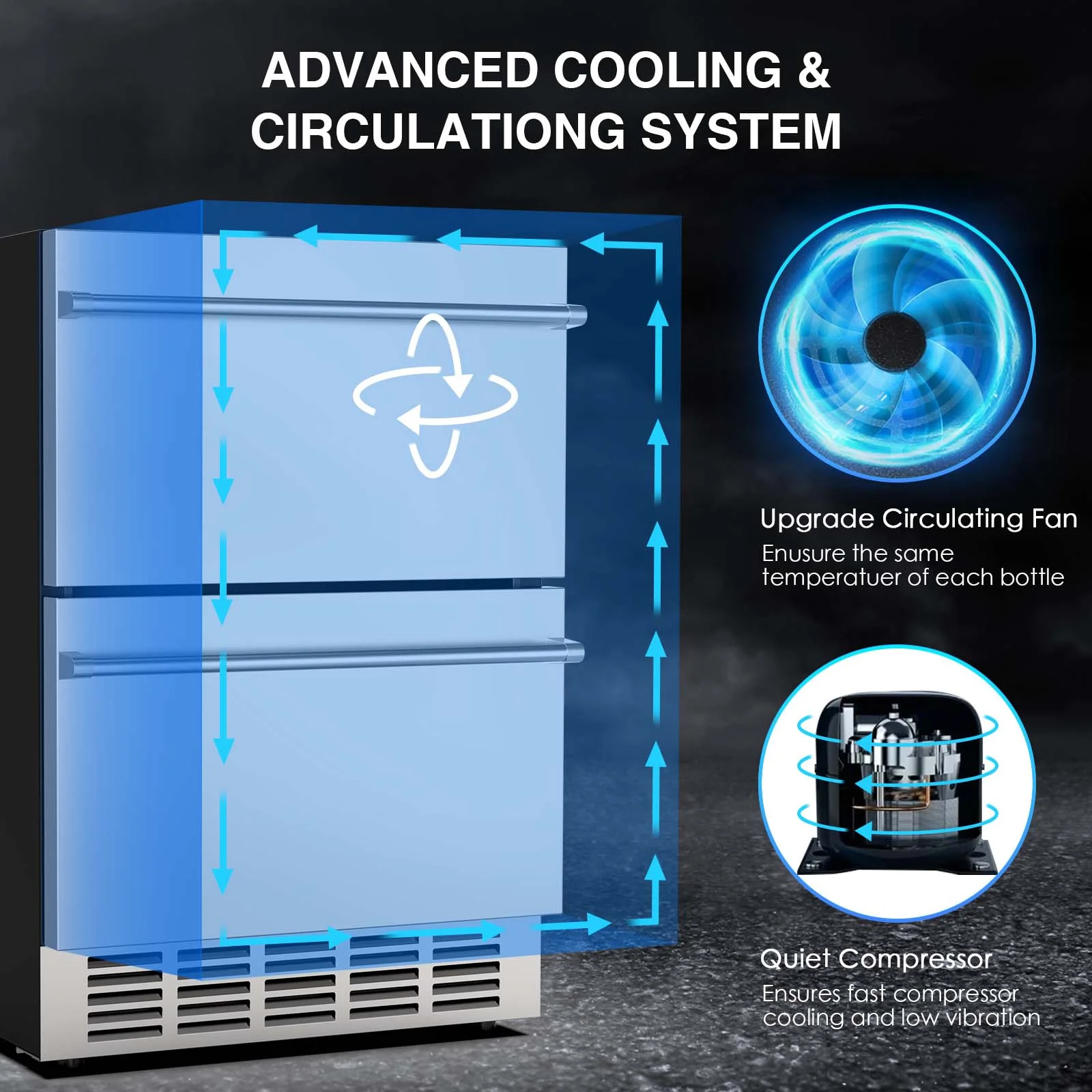 QAUSOU 24 Inch Under Counter Double Drawer Fridge, Weather Proof Stainless Steel Outdoor Beverage Refrigerator for Patio - Image 9