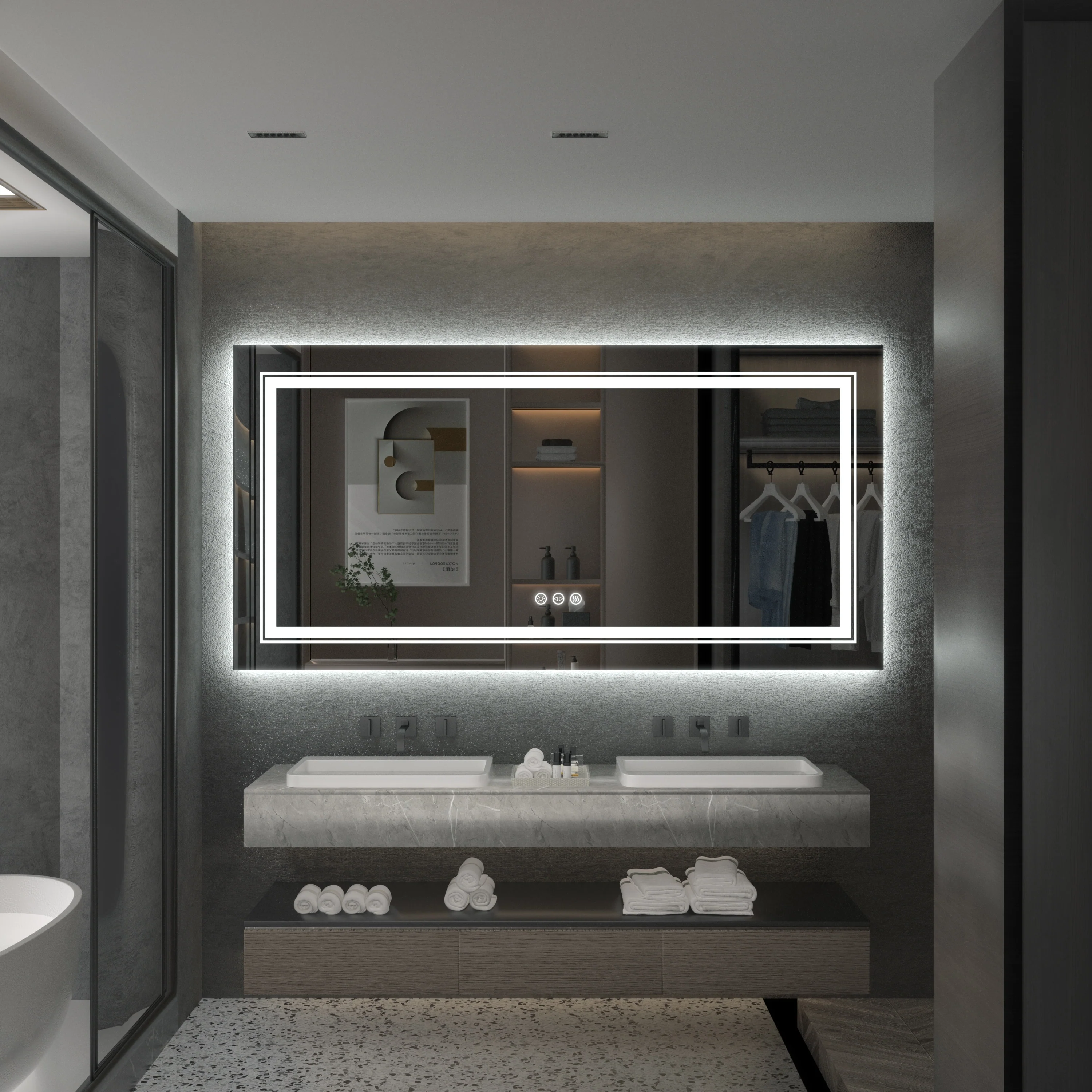 Extra Large LED Lighted Bathroom Mirror, Anti-Fog Wall Mounted Vanity Mirror with 3 Colors - Image 6