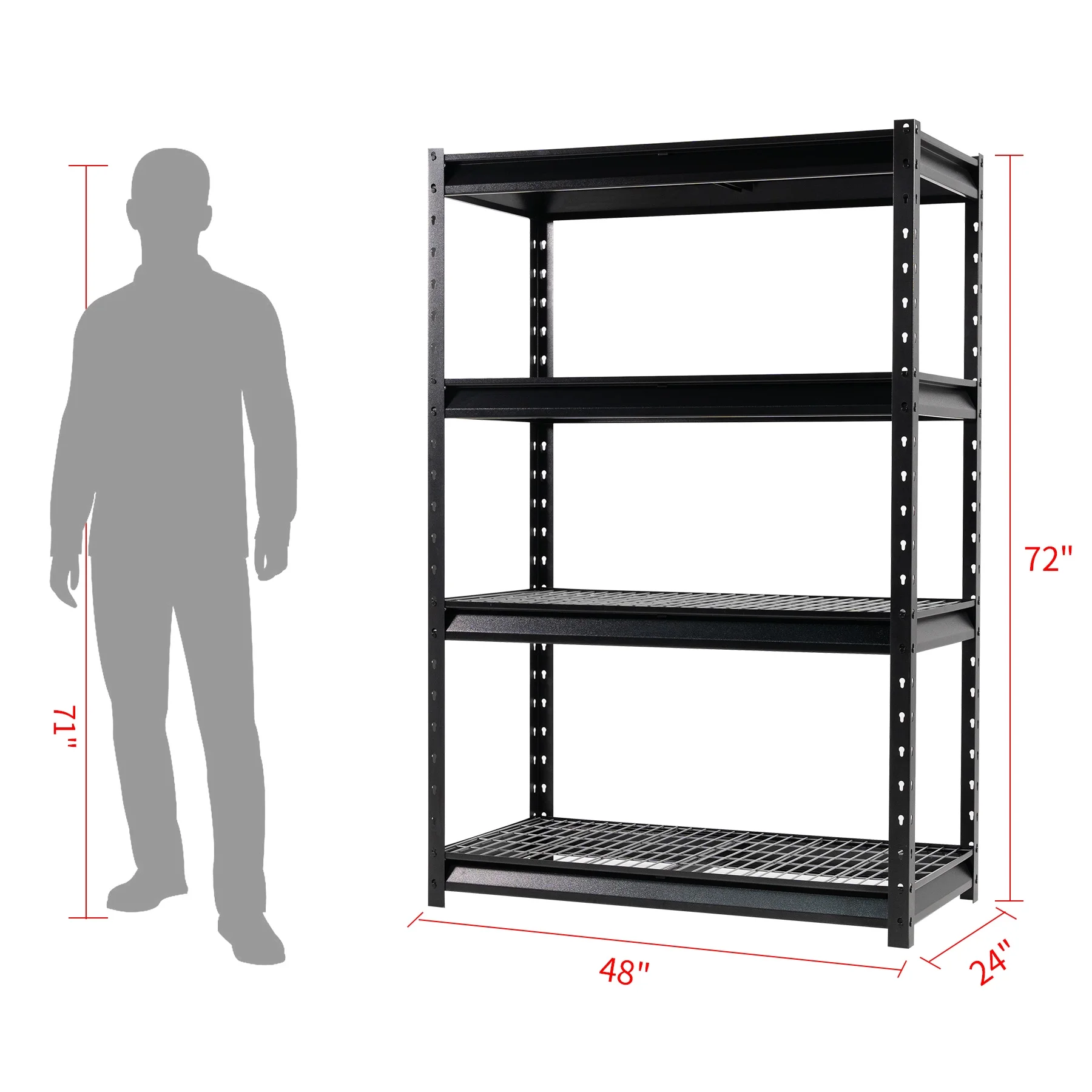 Shuntong The Atlas 12000LBS Garage Storage Shelves, 48"W Heavy Duty Metal Industrial Shelves, 4 Tier Adjustable Storage Rack for Warehouse Shop Basement,48"W x 24"D x 72"H, Black - Image 9