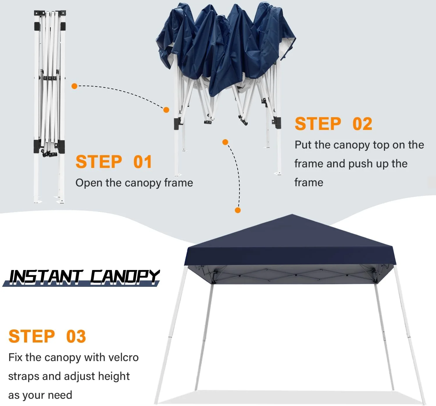 Canopy Tent, 10X10 FT Pop Up Canopy Outdoor Instant Tent Slant Legs with Carrying Bag, Portable Gazebo Shelter for Patio Deck Garden and Beach - 8X8 FT Canopy Cover (Dark Blue) - Image 6
