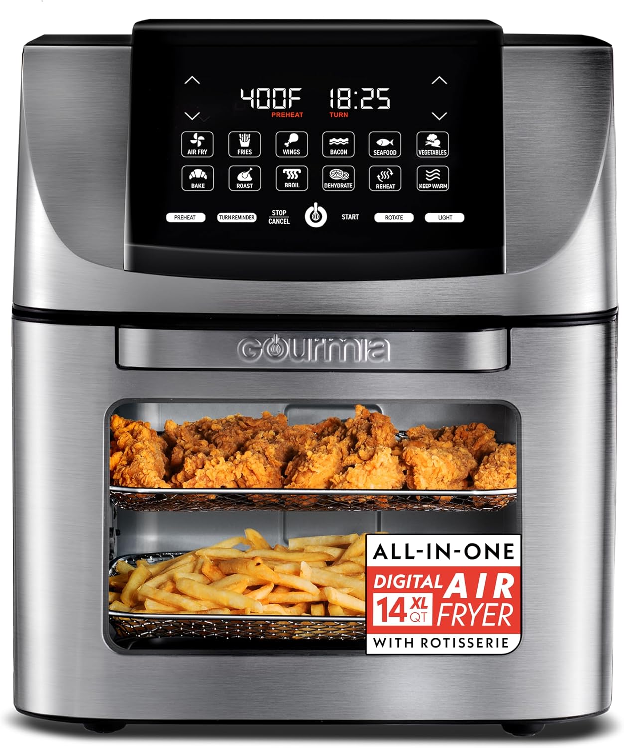 Air Fryer - 14 Qt Rotisserie Oven with Window, Stainless Steel