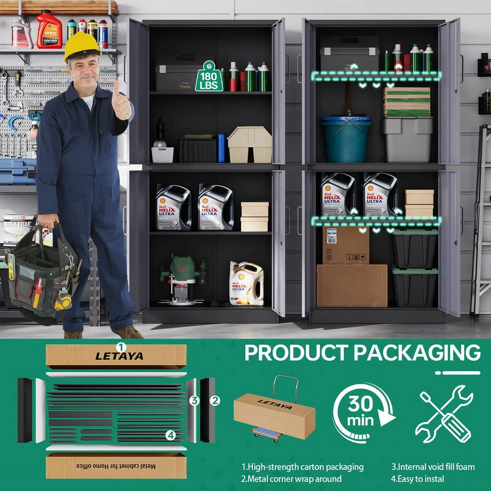 MIIIKO 71" Metal Storage Locker Metal Garage Locker Cabinets with Locking Door and 4 Adjustable Shelves, Steel Classic Storage Cabinet for Home, School, Office, Garage - Image 37