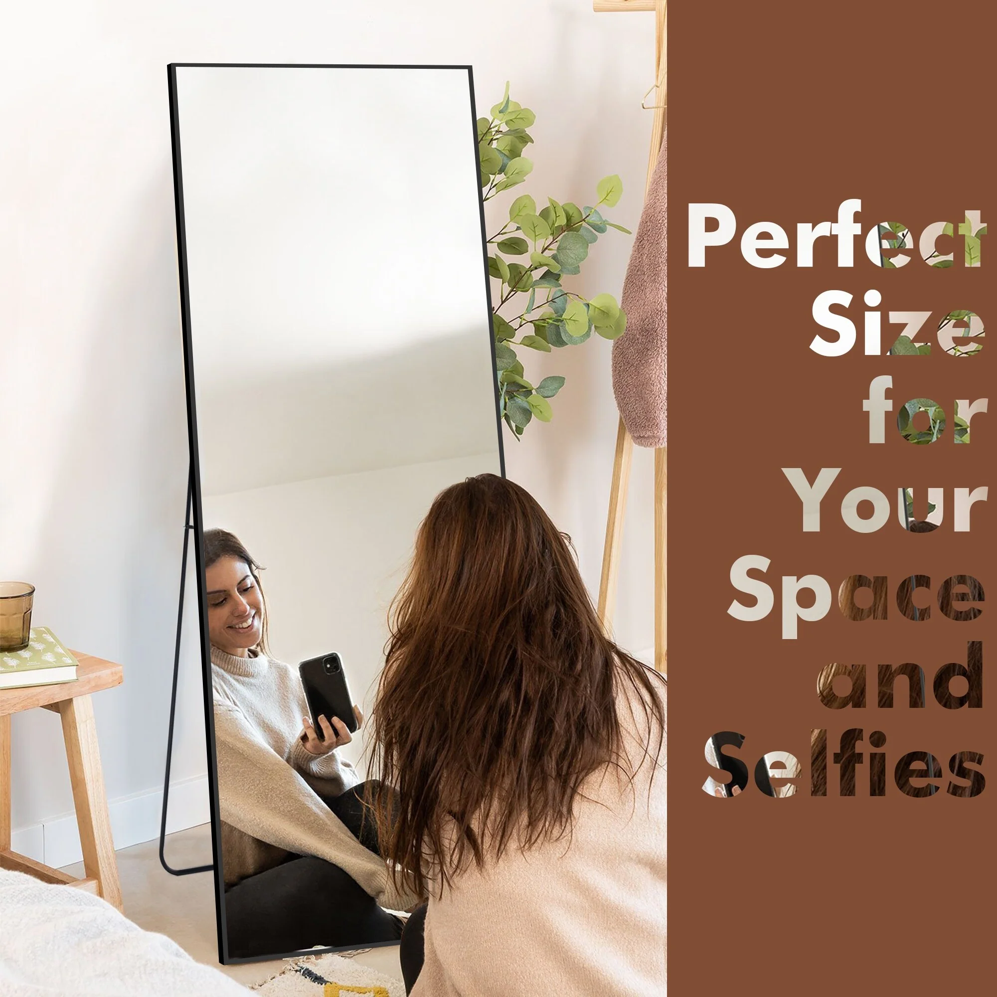 64x21 Full Length Floor Mirror, Large Full Body Aluminum Alloy Frame Standing Mirror with Stand and Wall Mount Option - Image 10