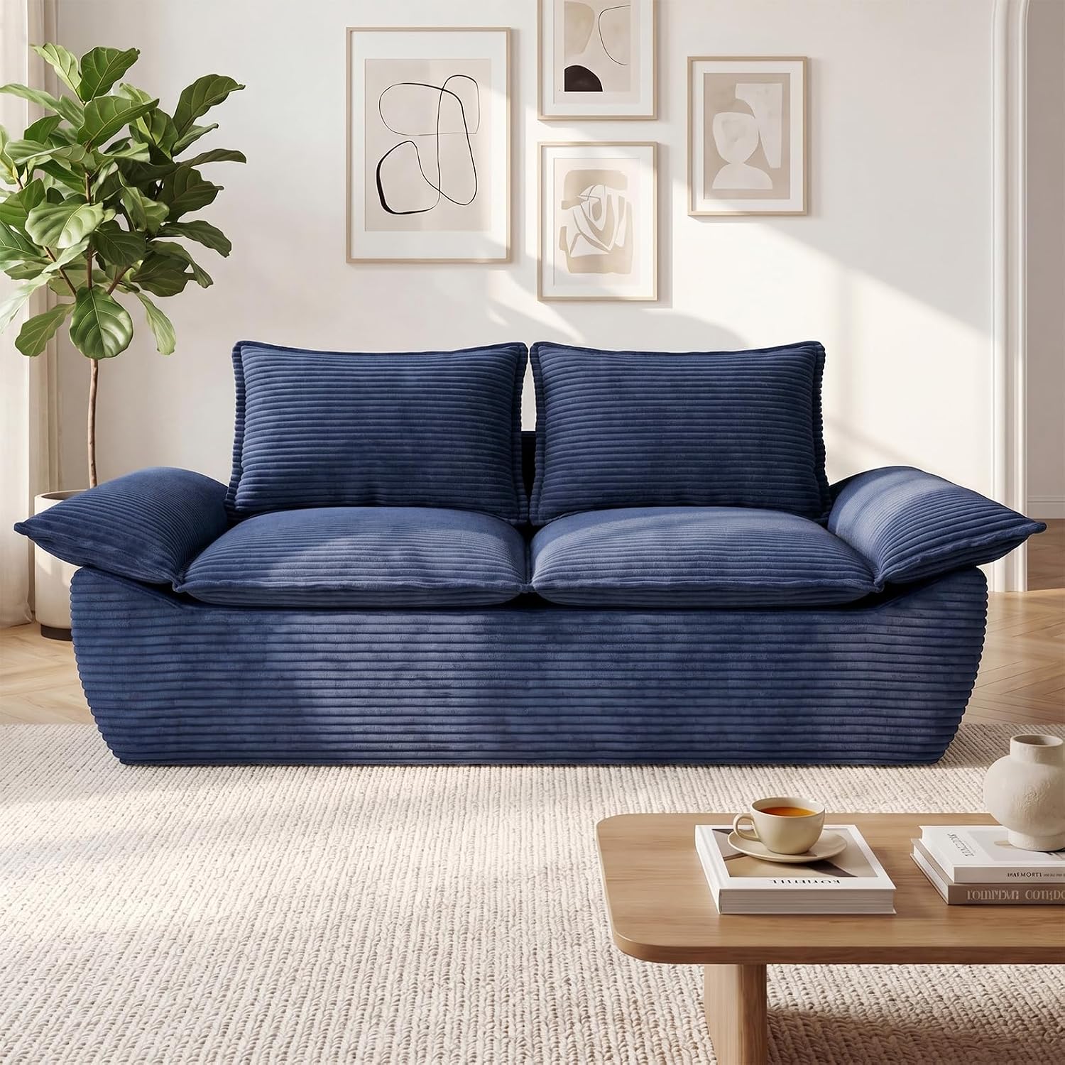 56" Boneless Loveseat, 2-Seater Black Boneless Sofa with Removable Cushions & 2 Pillows, Small Mini Couch Boneless Foam Sofa for Living Room, Apartments, & Office - Image 6