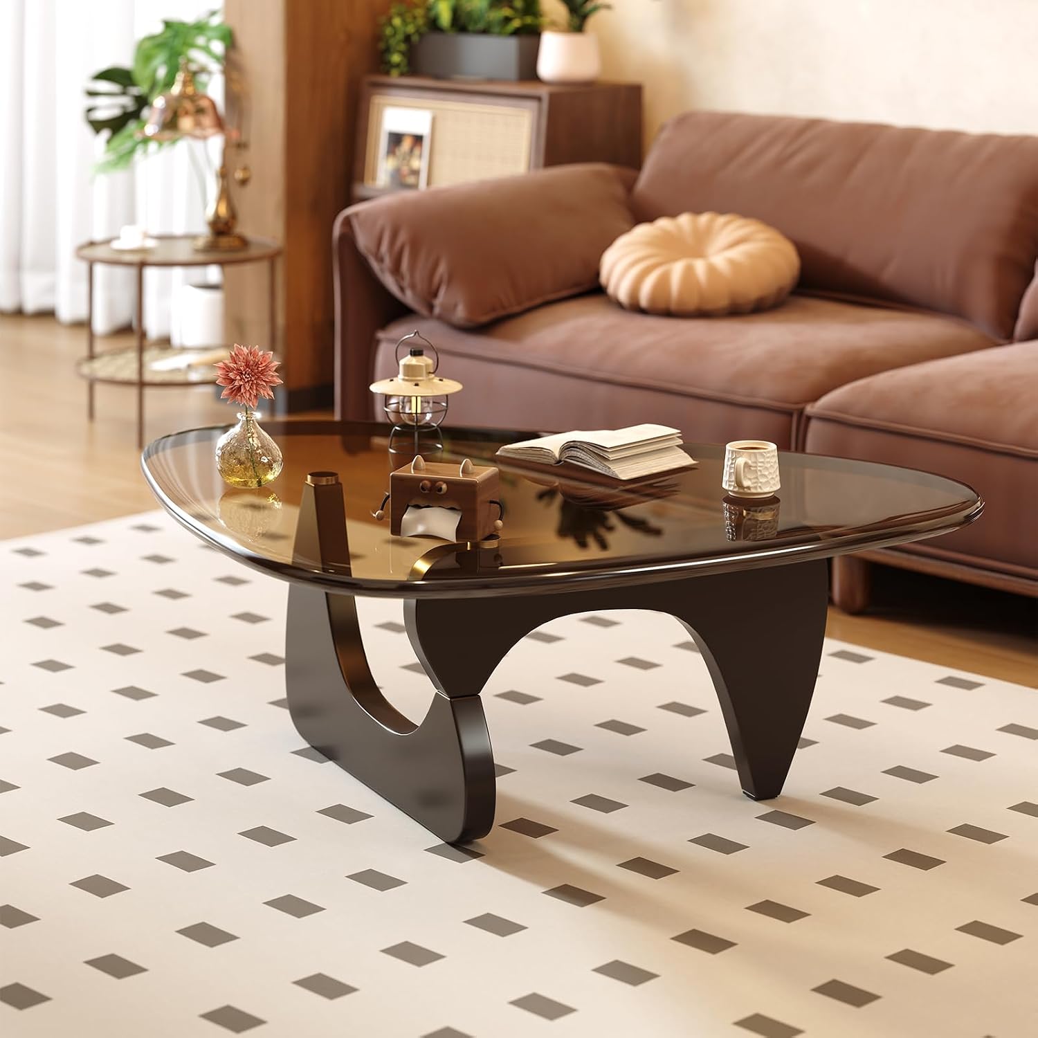 Coffee Table for Living Room Mid Century Modern Center Table with Glass Top and Wood, 32 Inch, Brown/Walnut - Image 4