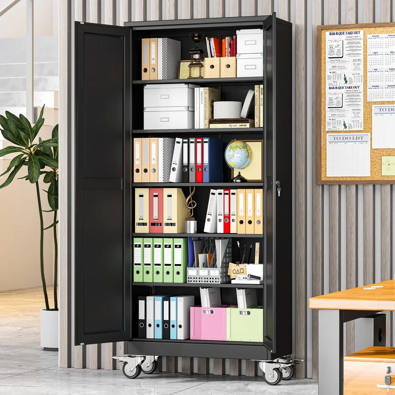 Erosoei 75"H Metal Garage Storage Cabinet with Wheels, Tool Storage Cabinet with 5 Adjustable Shelves - Image 2