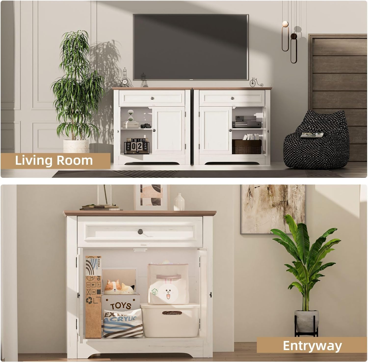 Buffet Cabinet with Storage and Drawer,Sideboard Coffee Bar with Adjustable Shelves and Doors, White Accent Cabinet Credenza Console Organizer Modern Coffee Bar for Kitchen Dining Room Living Room - Image 7