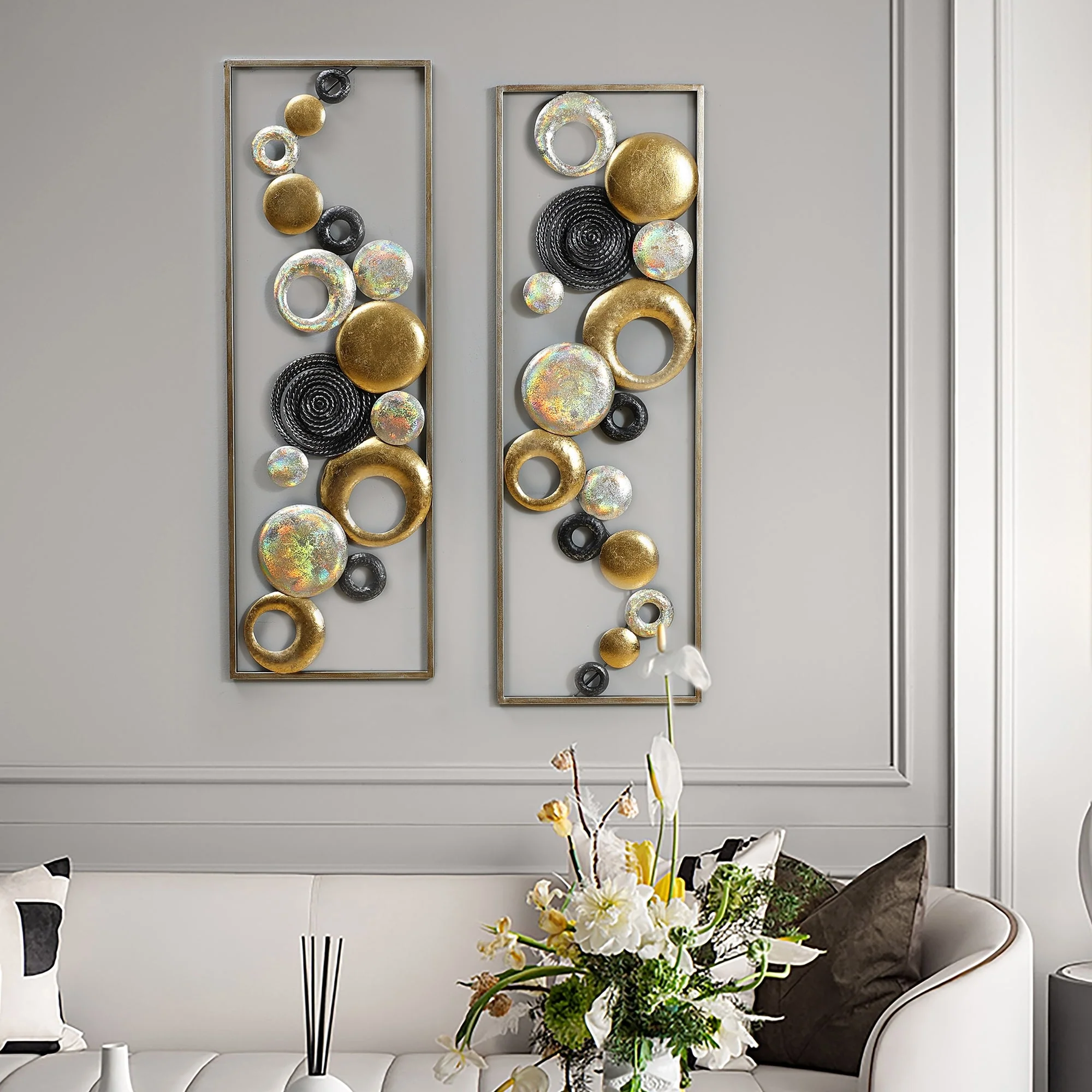 Set of 2 Modern Multi-Color Abstract Metal Wall Decor Panels, Decorative Wall Art for Living Room and Bedroom