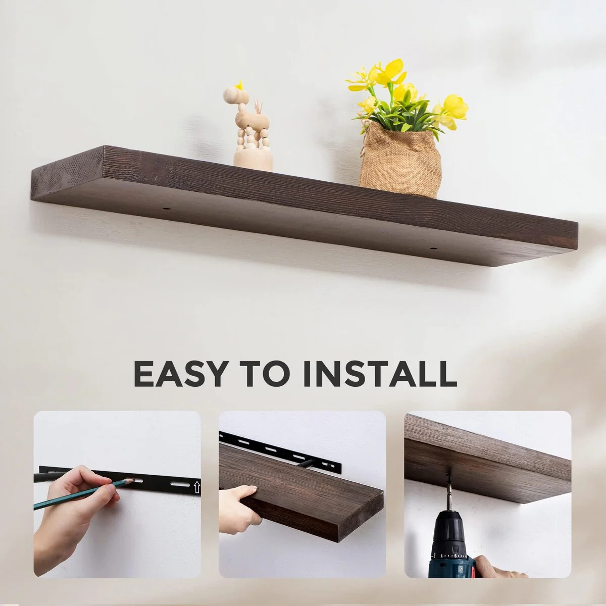 Set of 2 Handcrafted European Pine Floating Wall Shelves, Natural Rustic Wood - Image 45
