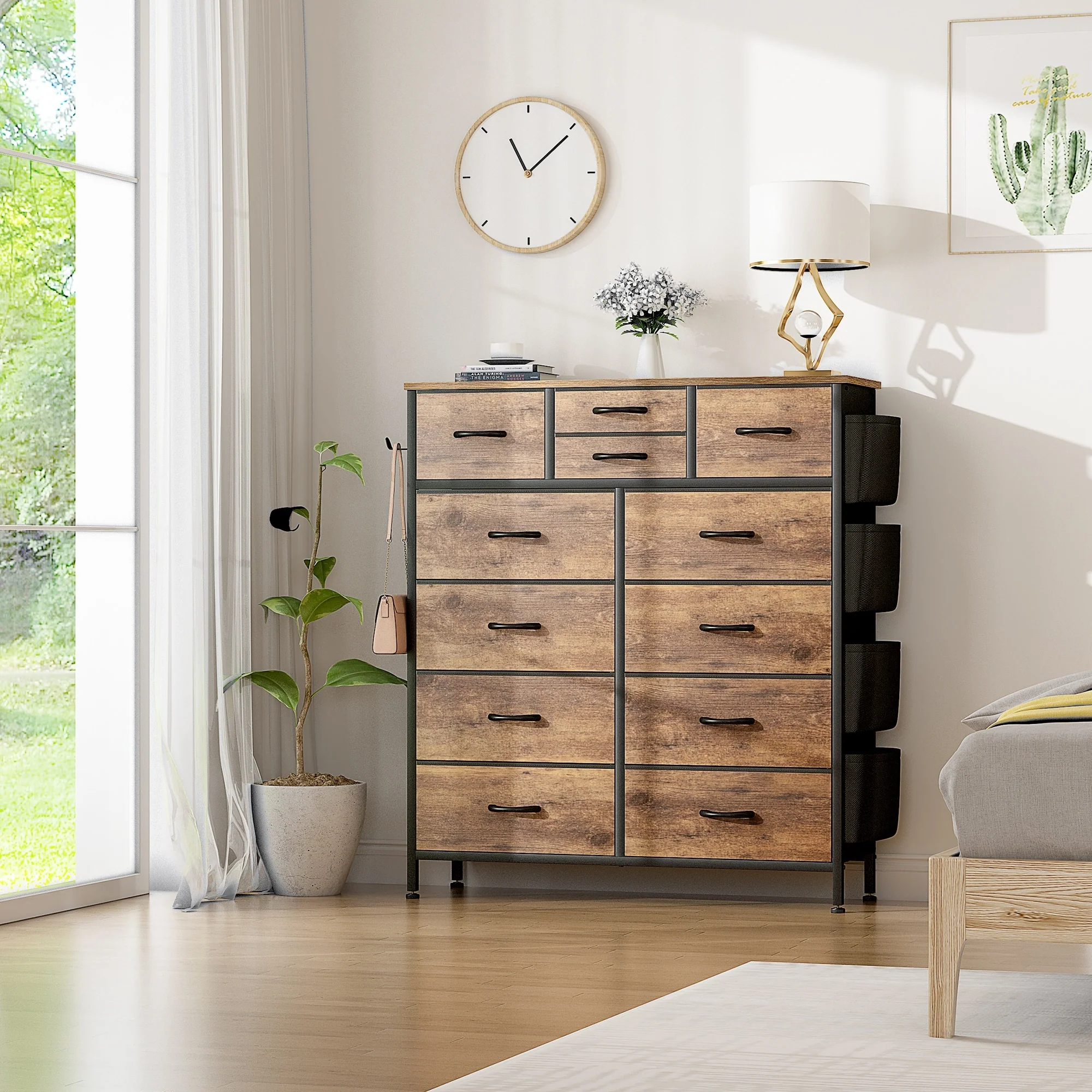 12 Drawer Fabric Dresser, Tall Bedroom Chest of Drawers with Storage - Image 26