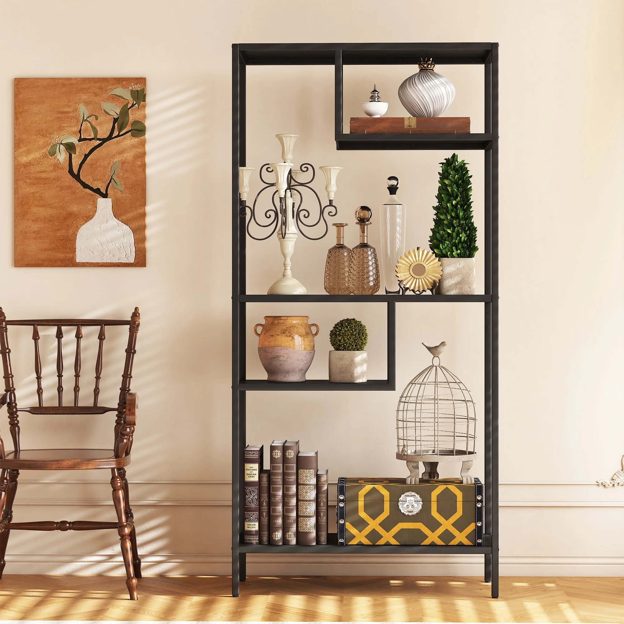 Modern Storage Shelf with 4 Compartments & Metal Legs, Freestanding Organizer,Book Shelves Display Shelves for Living Room, Bedroom, Home Office - Image 13