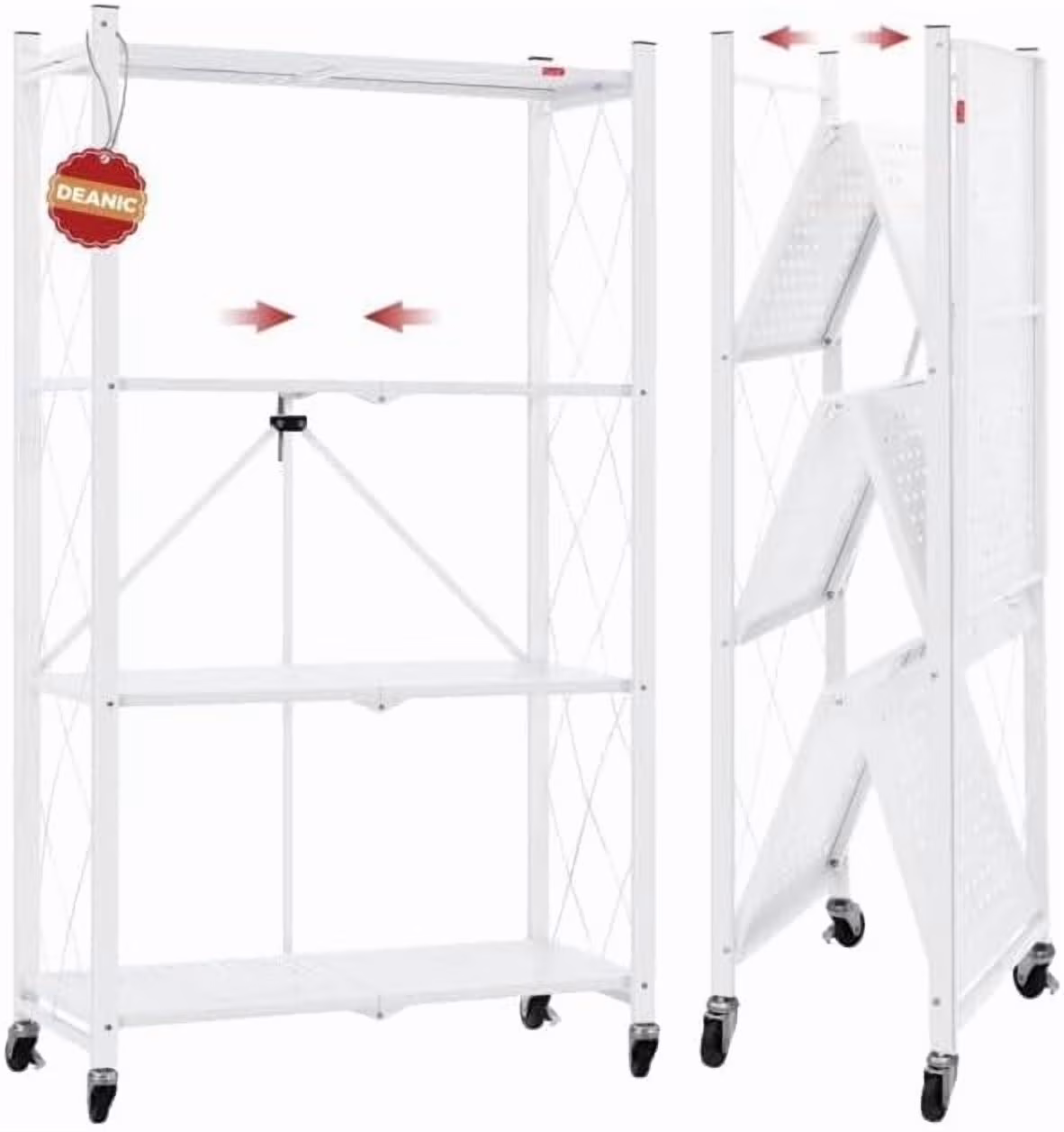 4 Tier Foldable Storage Shelves with Wheels, Large Capacity Shelving Unit, Freestanding Metal Wire Shelf Rack, No Assembly Organizer Rack for Garage Kitchen, Basement, Pantry(Black) - Image 4