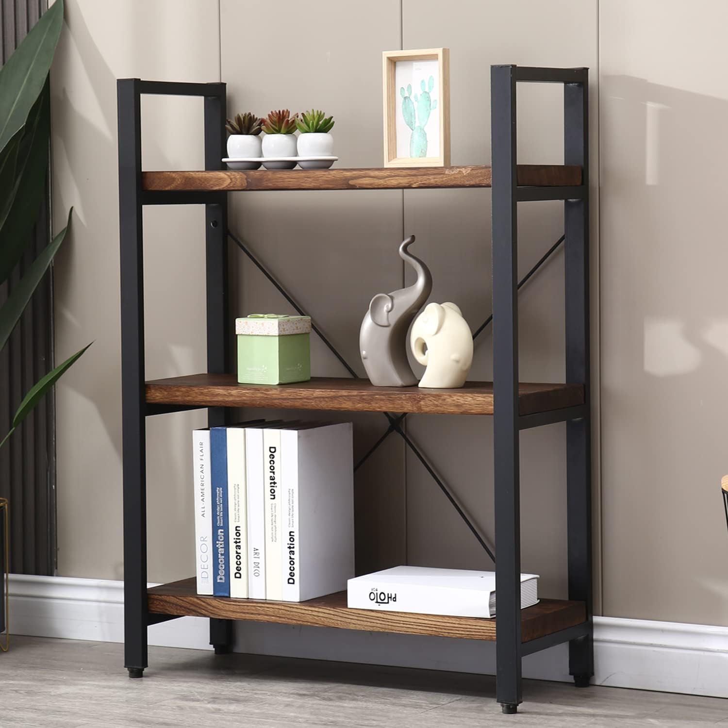 5-Tier Bookcase, Rustic Vintage Industrial Etagere Bookshelf, Solid Wood & Metal Freestanding Bookcase, Retro Brown - Image 5