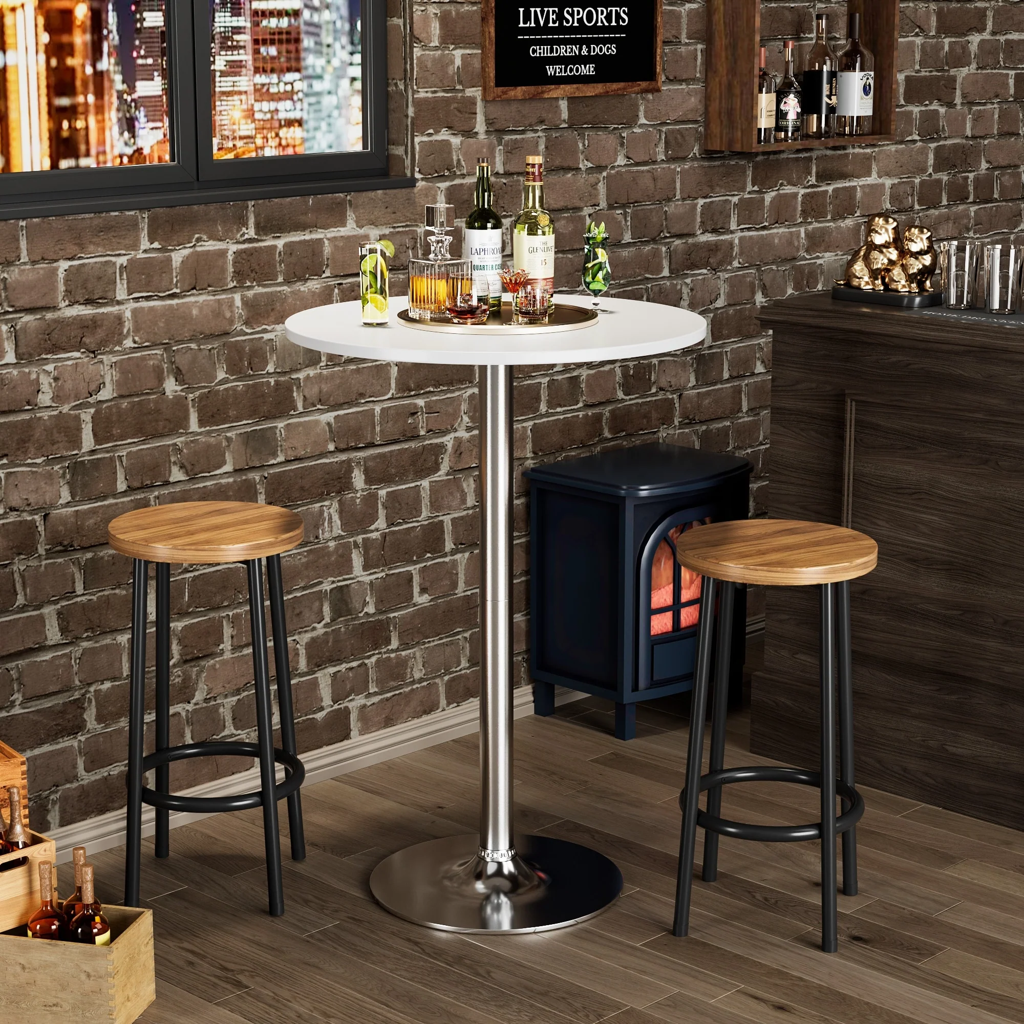 Round Bistro Pub Table, Bar Height Cocktail Table with Metal Base and MDF Top, 23.8 Inch - Image 20