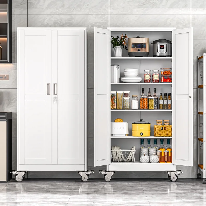 Erosoei 75"H Metal Garage Storage Cabinet with Wheels, Tool Storage Cabinet with 5 Adjustable Shelves - Image 13