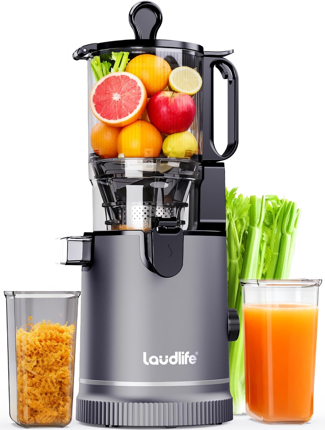 Cold Press Juicer with 5.9" Wide Feed Chute, Integrated 100oz Capacity Hopper & Strainer Design, Easy Clean & BPA Free, Slow Masticating Juicer Machines for Whole Fruits Vegetables