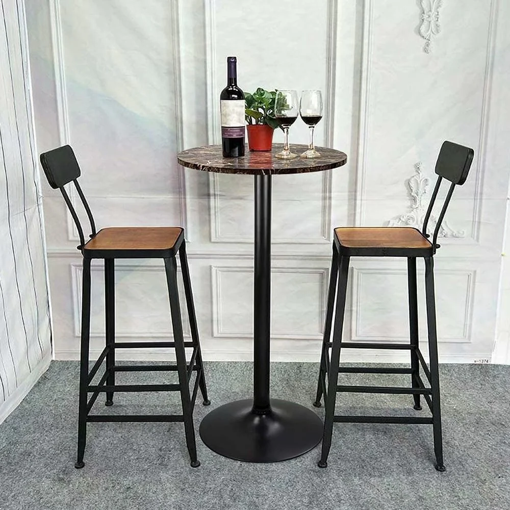Round Bistro Pub Table, Bar Height Cocktail Table with Metal Base and MDF Top, 23.8 Inch - Image 11