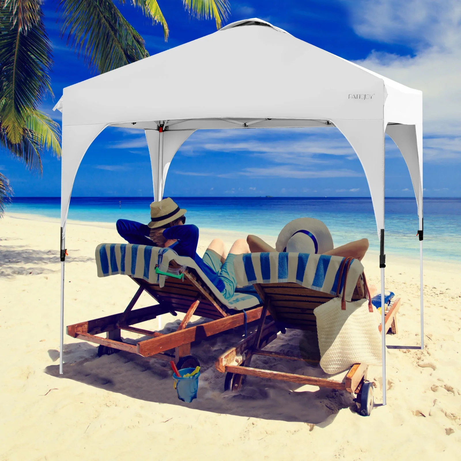 Patiojoy Pop-up Canopy Tent 6.6' x 6.6' Height Adjustable Commercial Instant Canopy w/ Portable Roller Bag White - Image 6