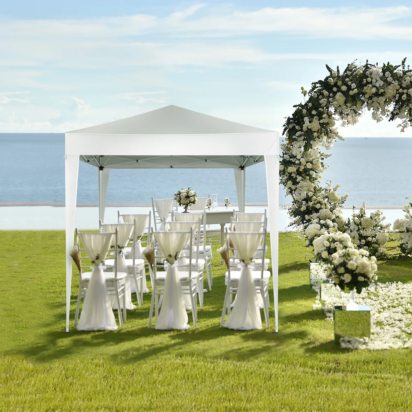 6.5x6.5ft Pop Up Canopy Tent - Instant White Gazebo w/ 4 Sidewalls, UPF 50+ & Carry Bag, 42 sq ft Shade for Camping/Patio (200x200cm) - Image 9